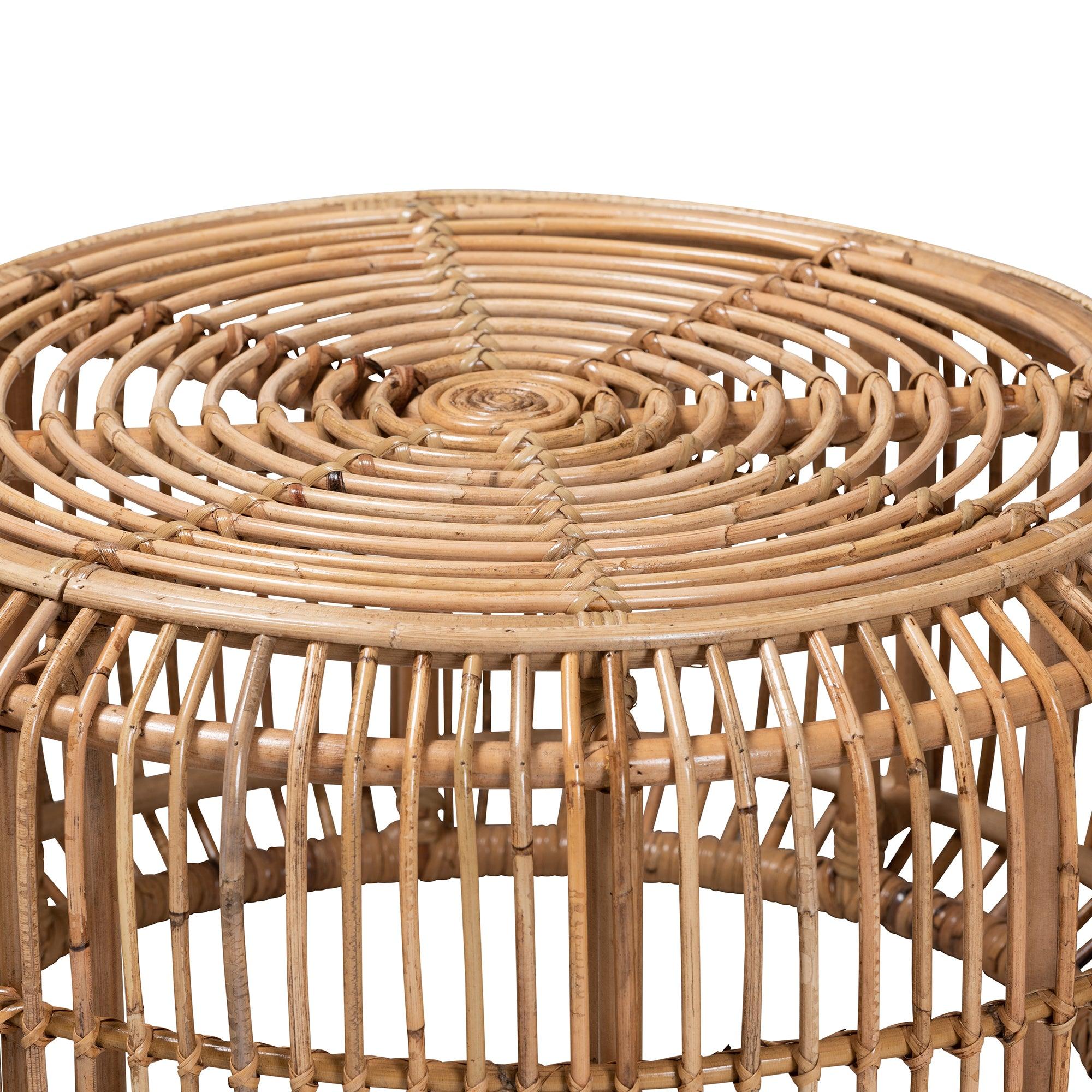 bali & pari Aliane Modern Bohemian Antique Rattan Coffee Table