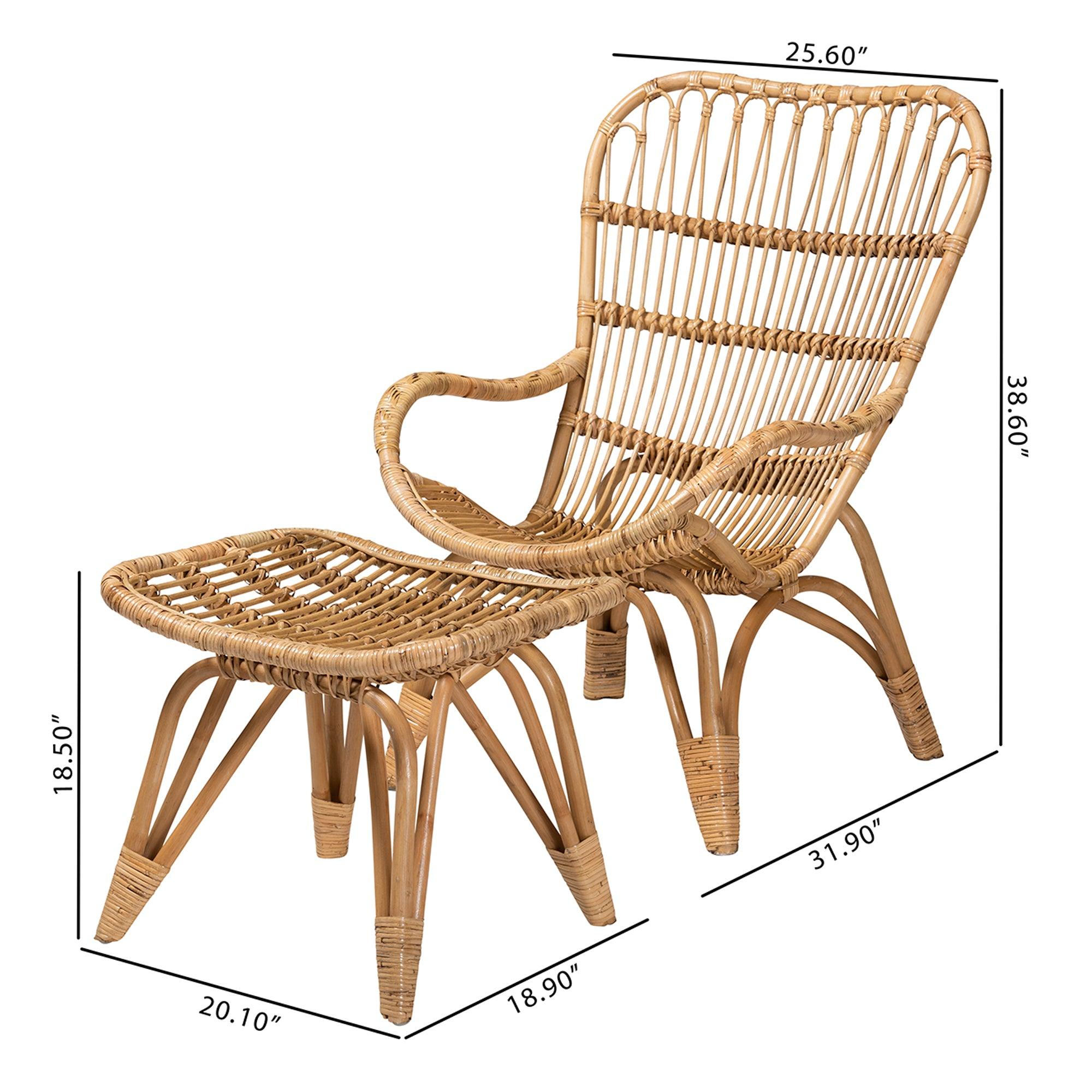 Earvin Modern Bohemian Rattan 2-Piece Armchair and Footstool Set