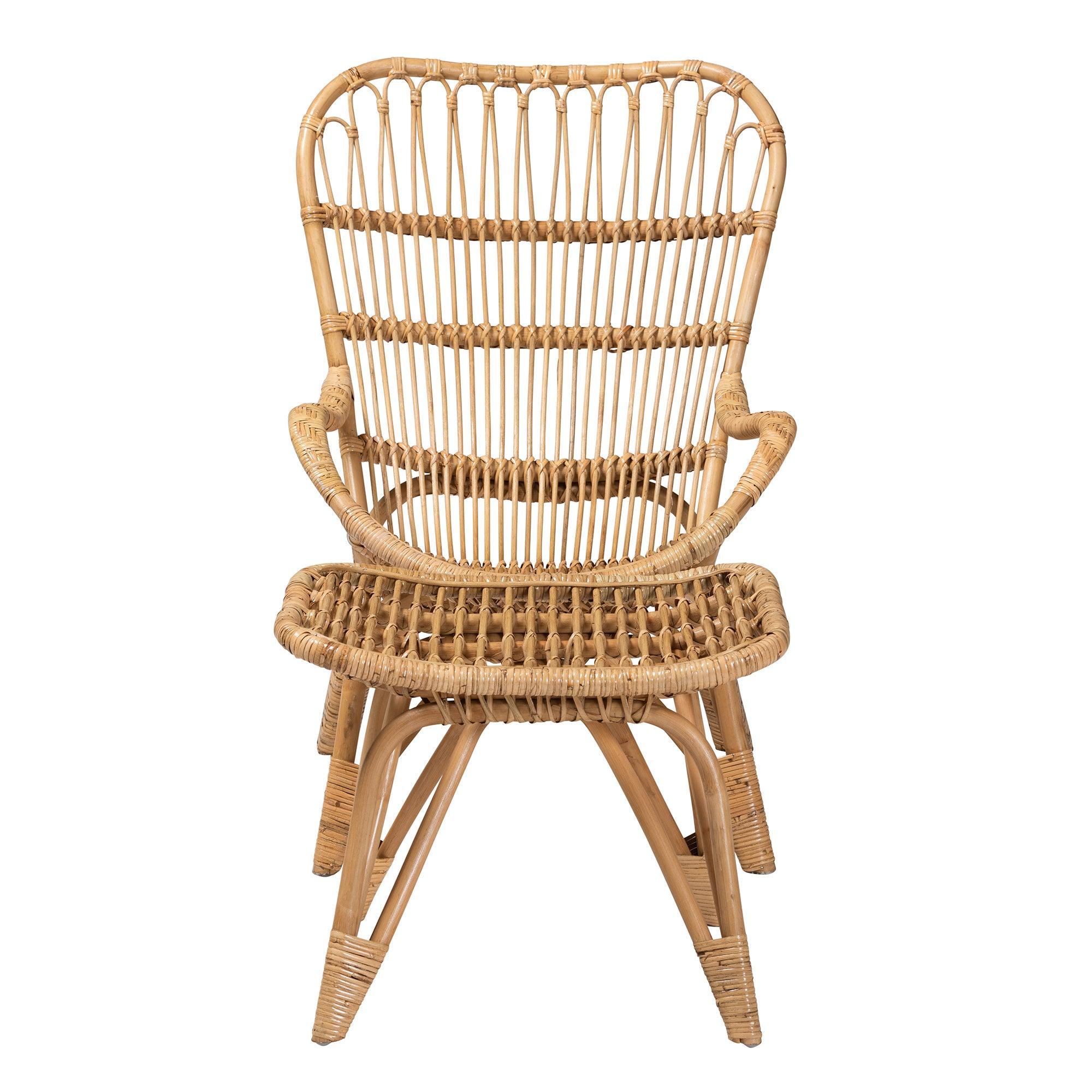 Earvin Modern Bohemian Rattan 2-Piece Armchair and Footstool Set