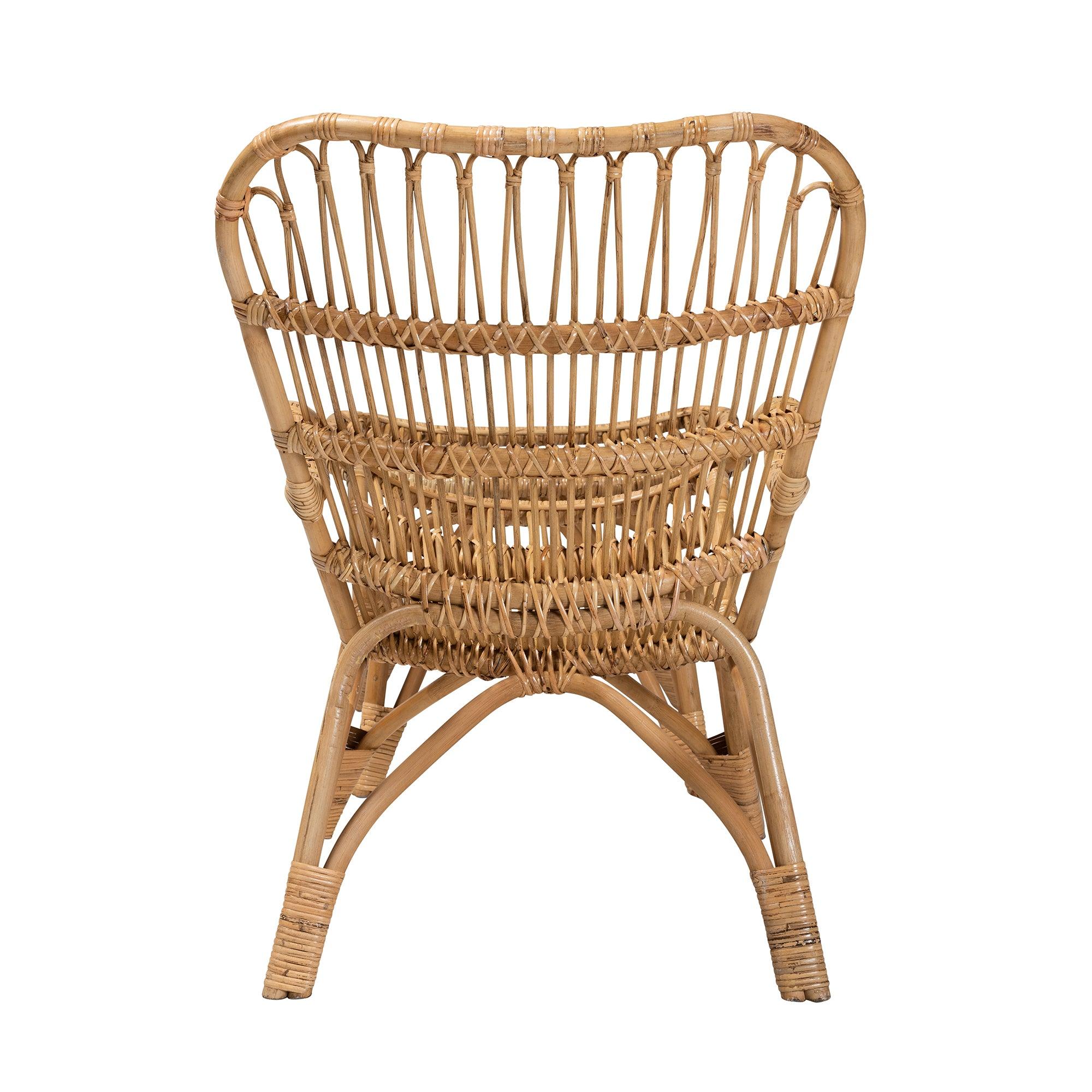 Earvin Modern Bohemian Rattan 2-Piece Armchair and Footstool Set