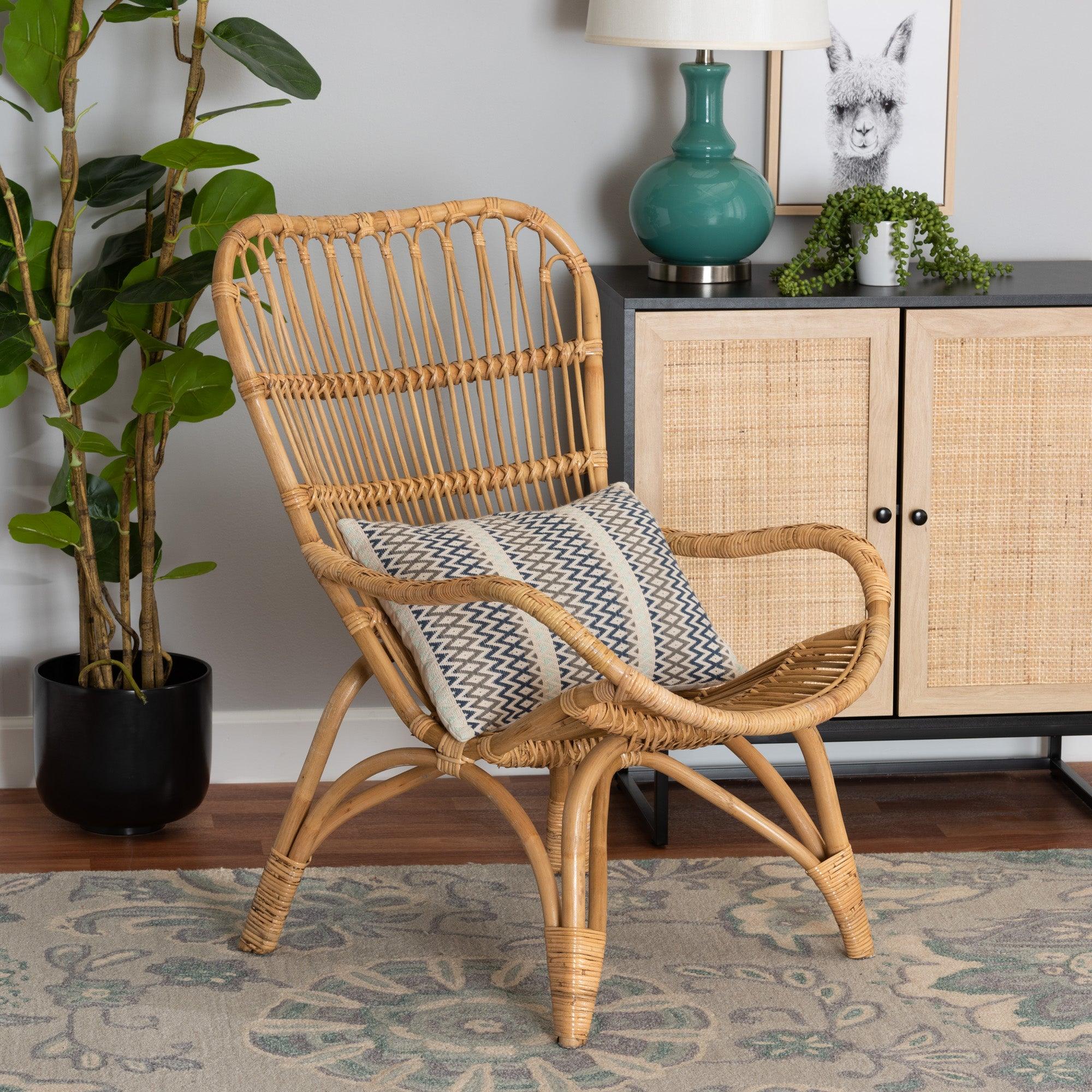 bali & pari Earvin Modern Bohemian Rattan Armchair