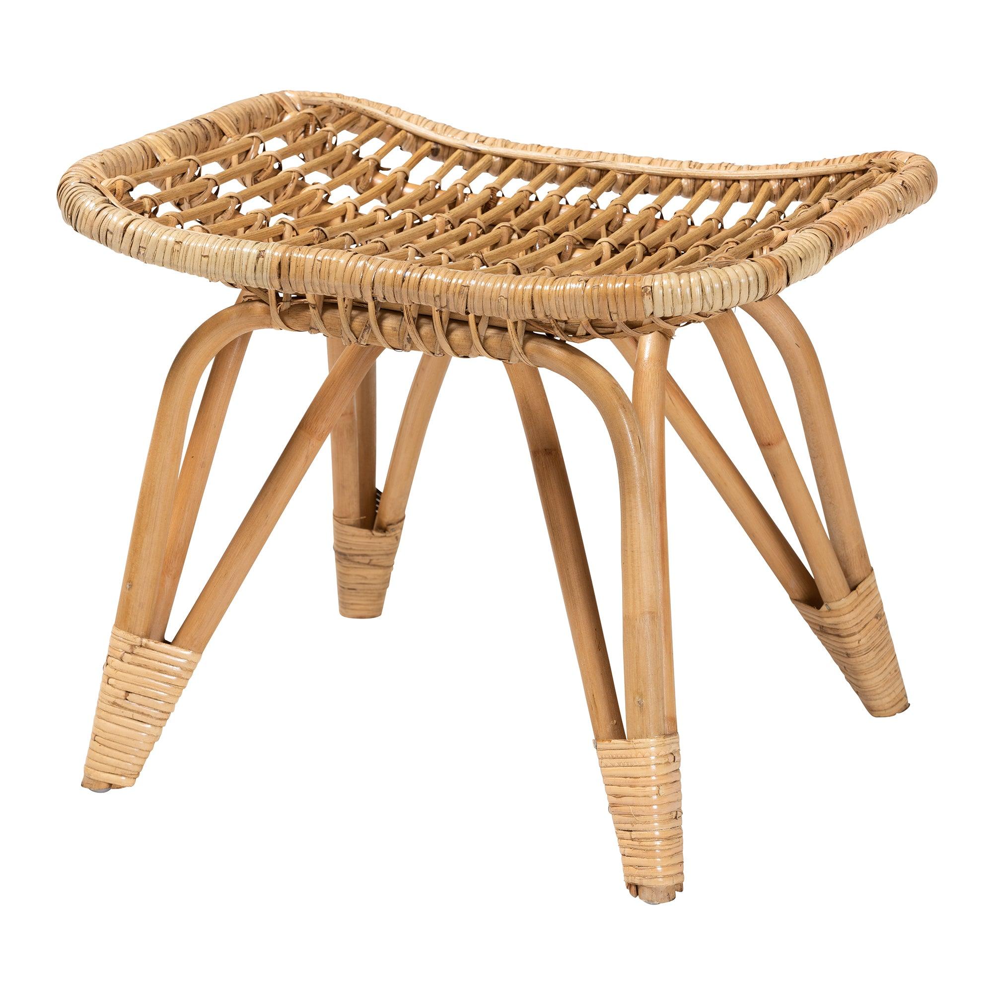 bali & pari Earvin Modern Bohemian Rattan Footstool