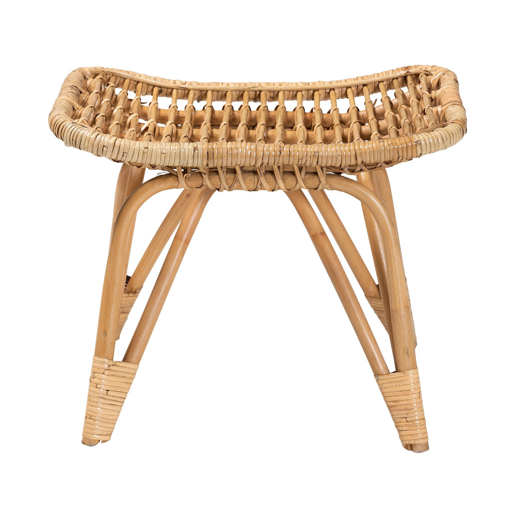 bali & pari Earvin Modern Bohemian Rattan Footstool