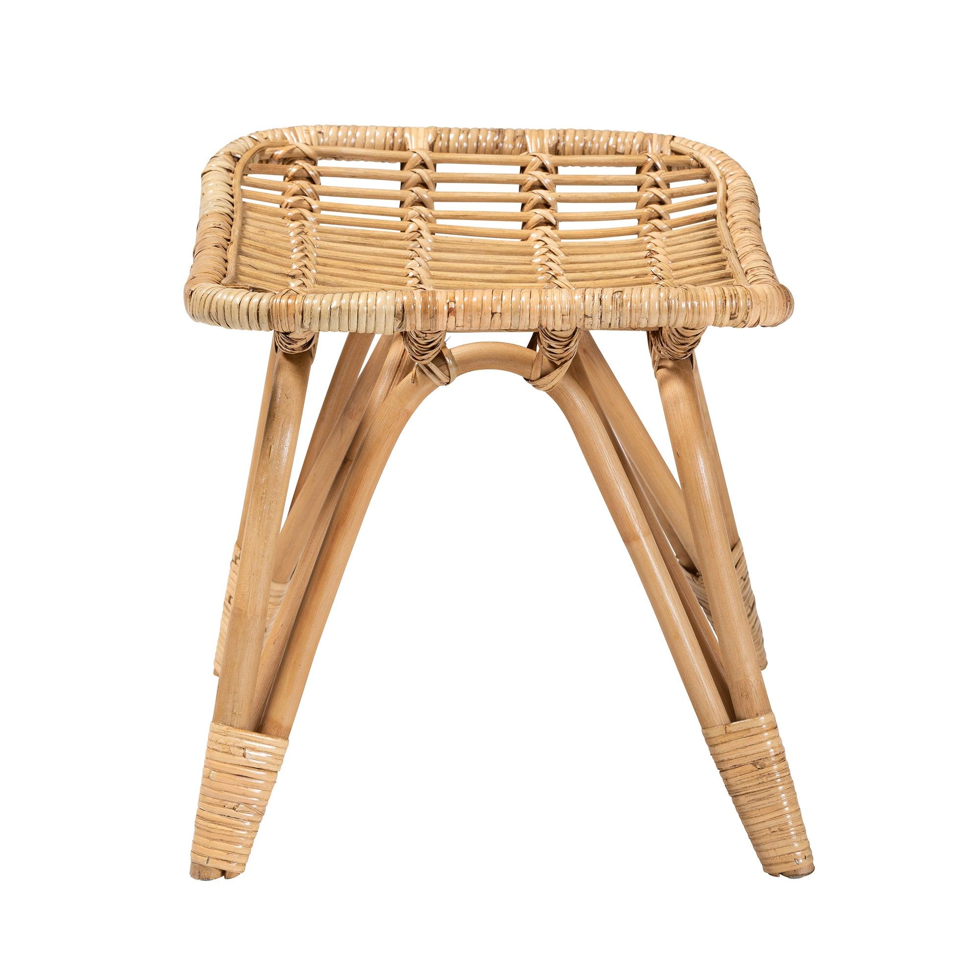bali & pari Earvin Modern Bohemian Rattan Footstool