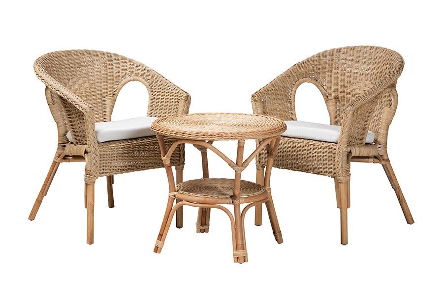 Abbey Modern Bohemian Antique Rattan 3-Piece Living Room Set