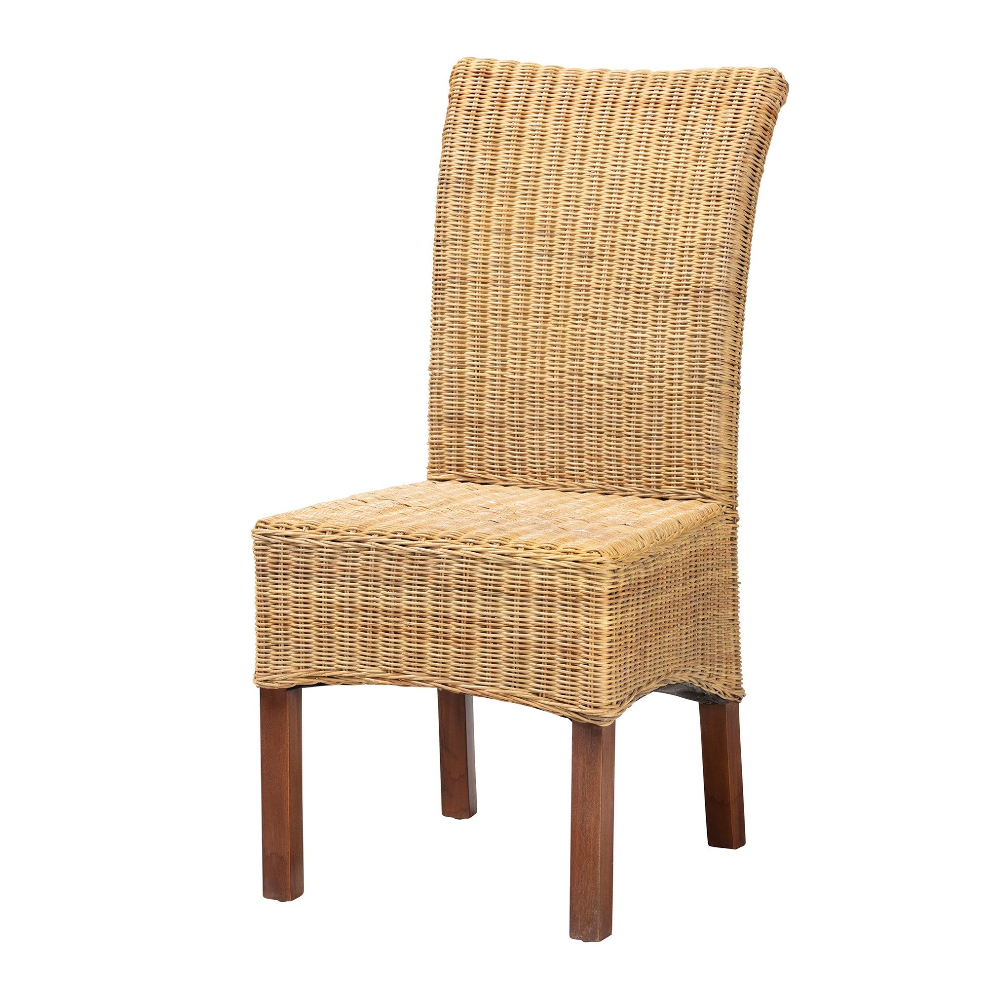 bali & pari Shamara Modern Bohemian Rattan and Mahogany Wood Dining Chair
