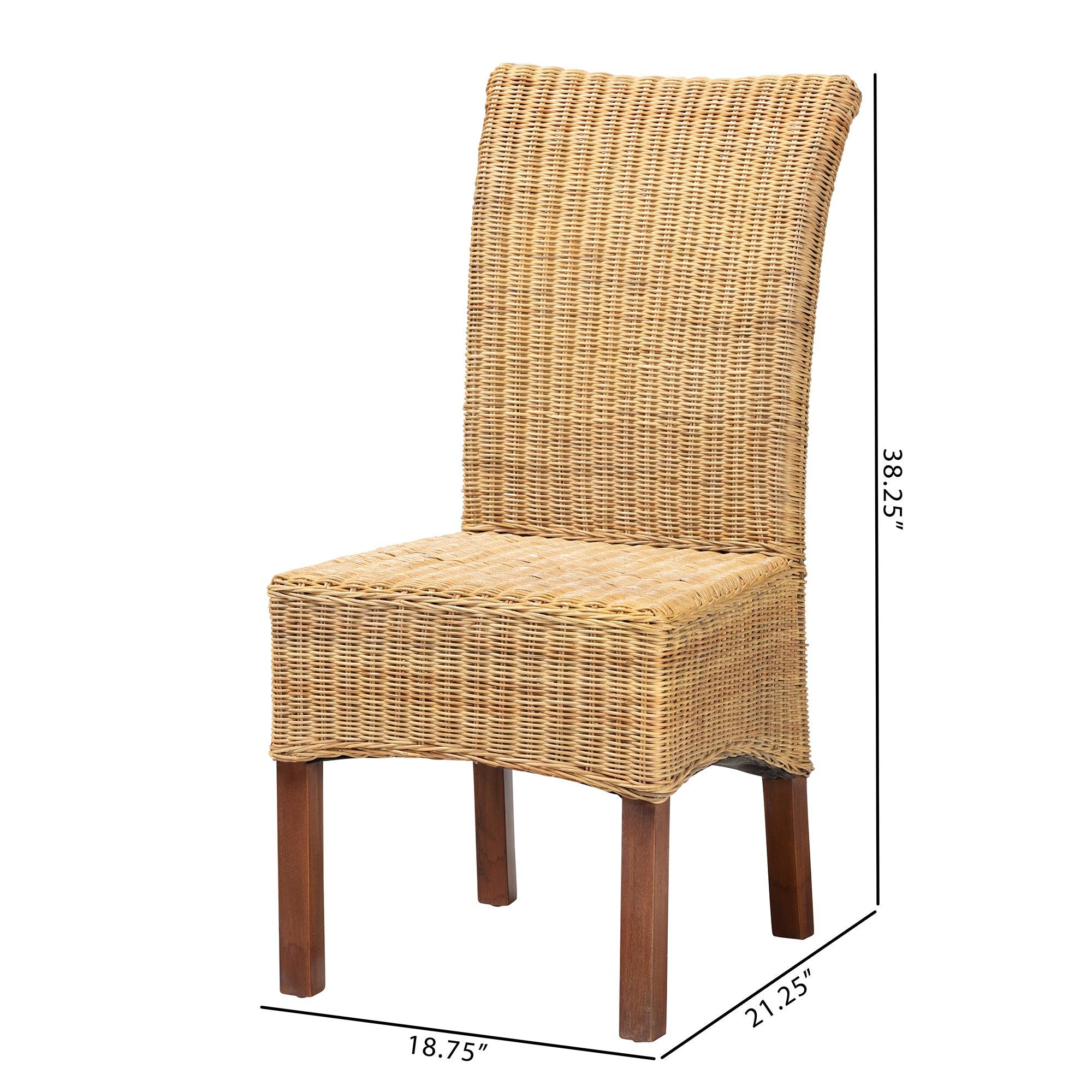 bali & pari Shamara Modern Bohemian Rattan and Mahogany Wood Dining Chair