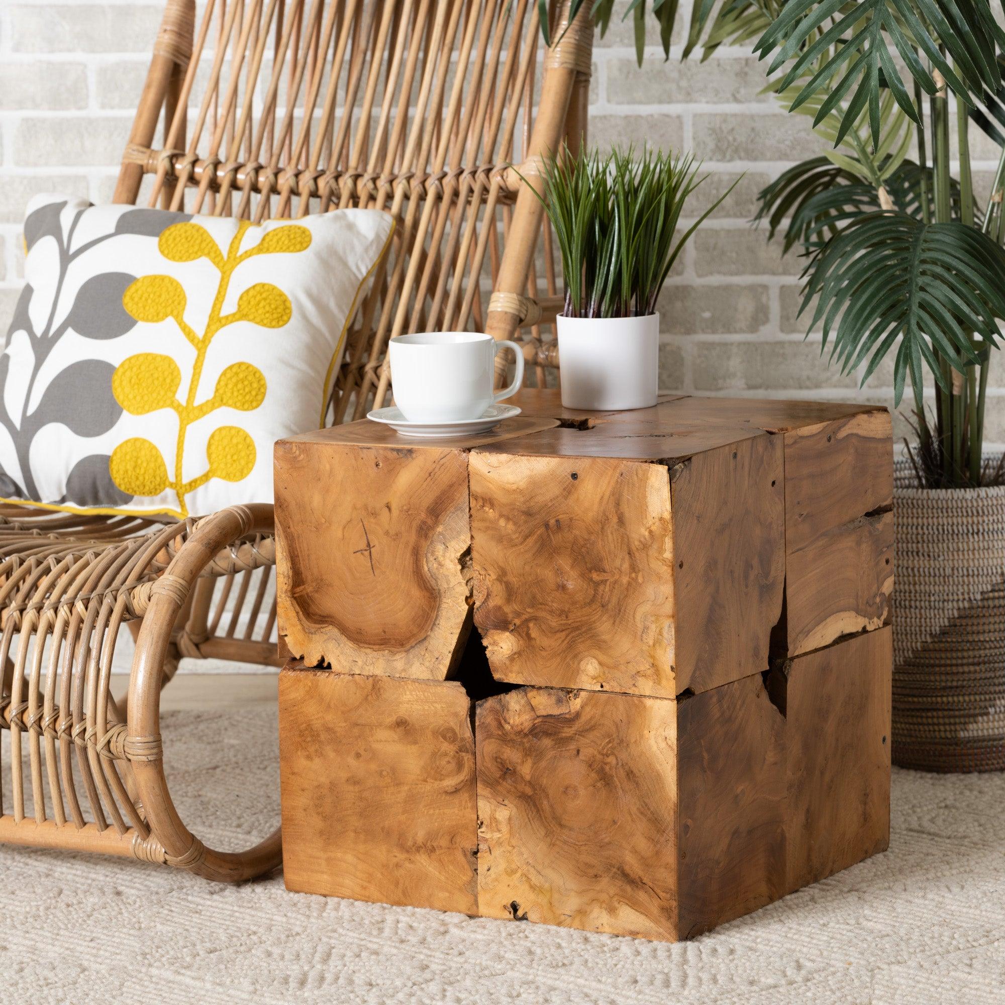 bali & pari Eldora Rustic Transitional Teak Root End Table