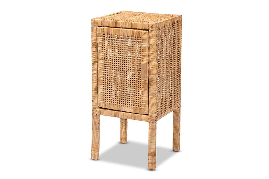 bali & pari Vivan Modern Bohemian Rattan 1-Door Nightstand