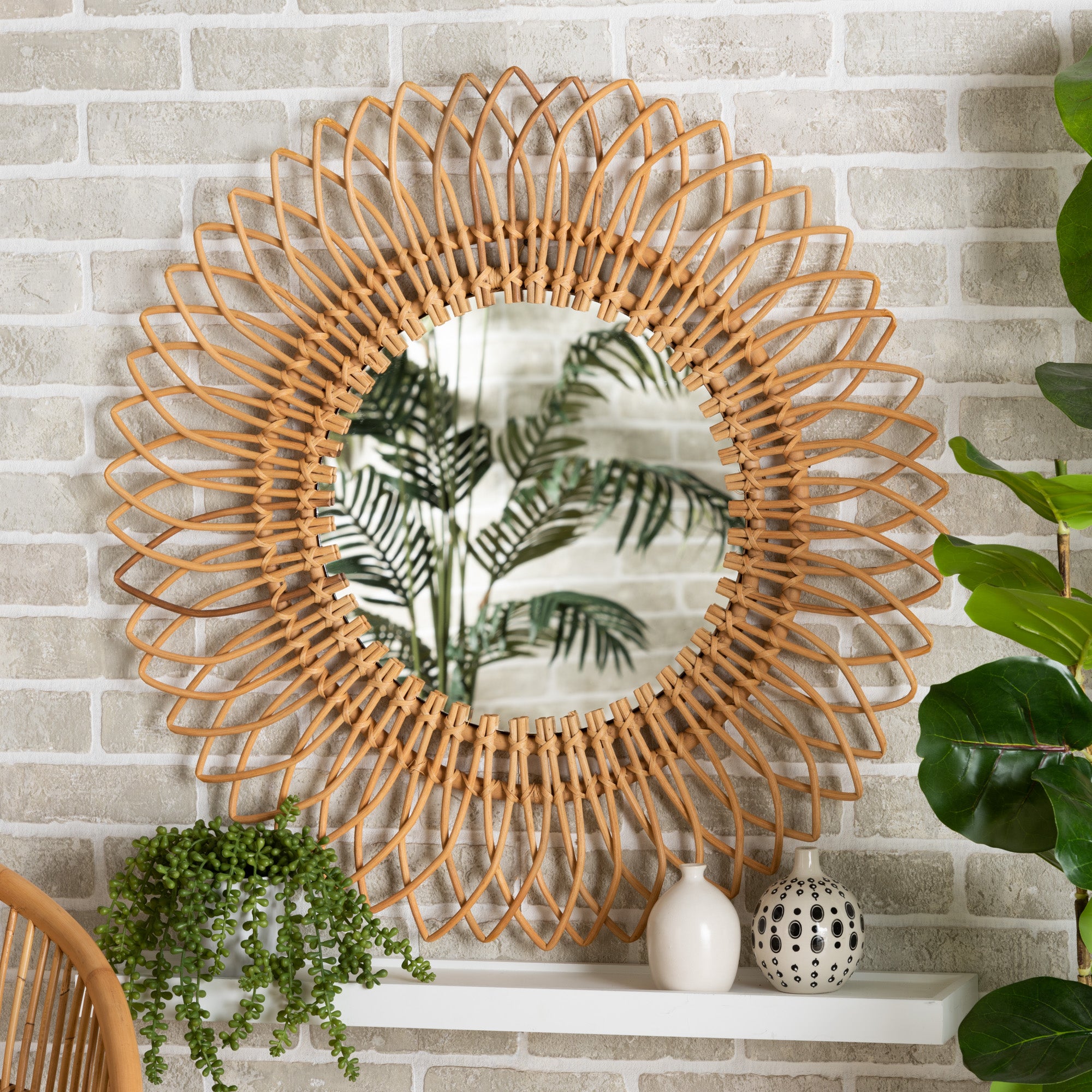 bali & pari Bora Modern Bohemian Rattan Accent Wall Mirror