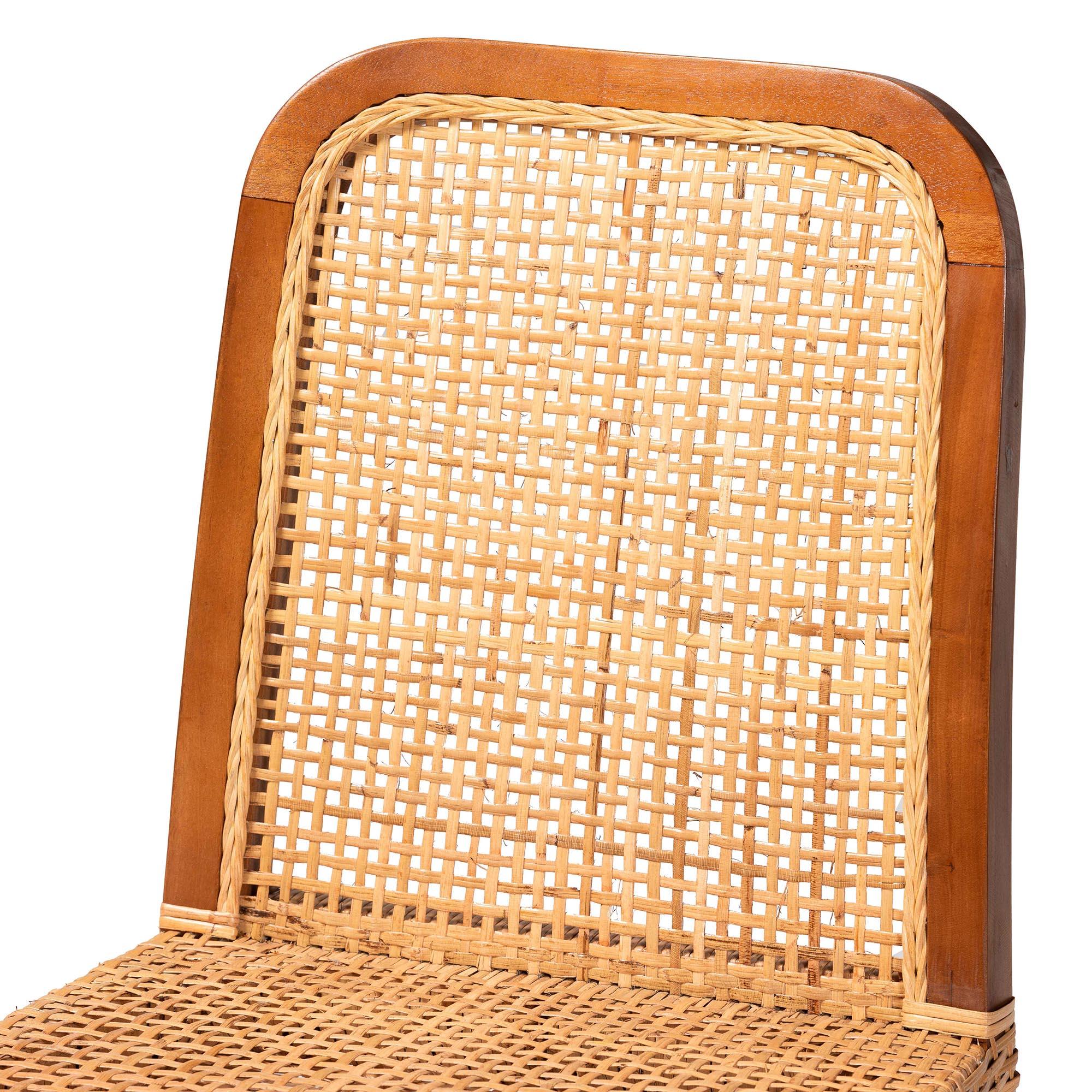 bali & pari Caspia Mid-Century Modern Mahogany Wood and Rattan 2-Piece Dining Chair Set