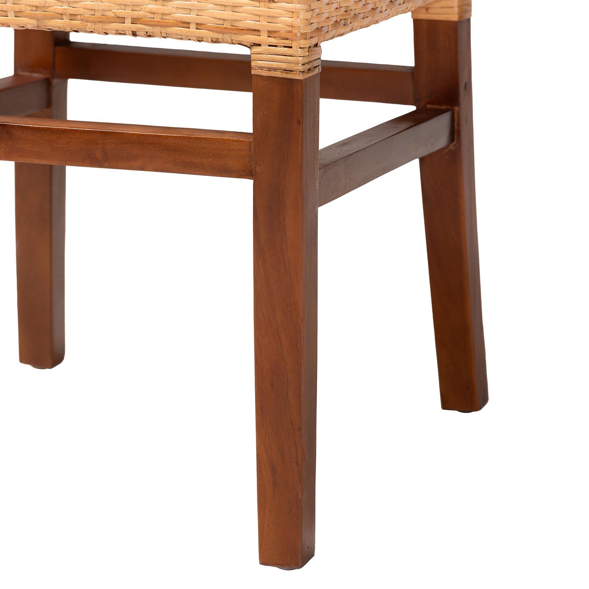 bali & pari Caspia Mid-Century Modern Mahogany Wood and Rattan 2-Piece Dining Chair Set