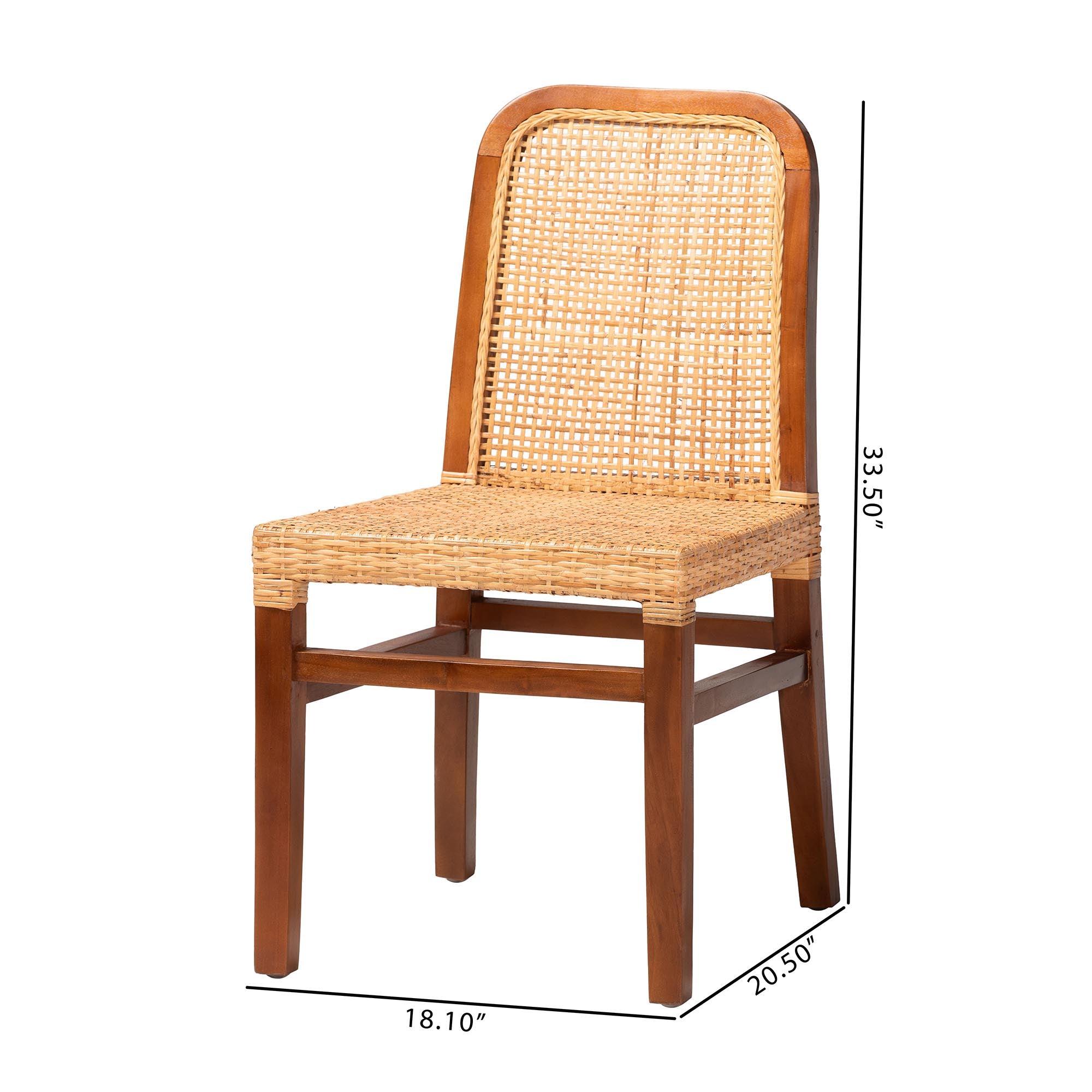 bali & pari Caspia Mid-Century Modern Mahogany Wood and Rattan 2-Piece Dining Chair Set