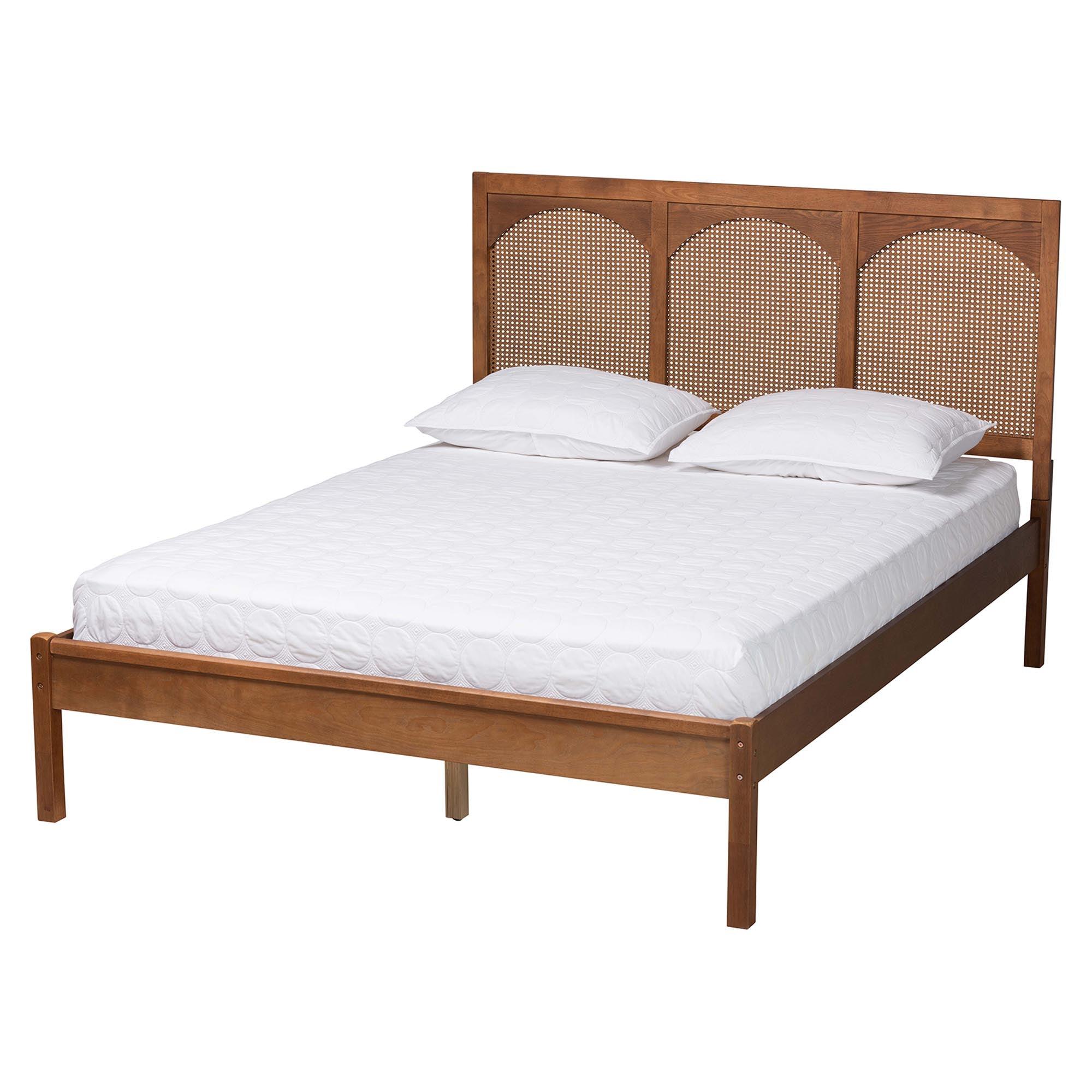 Blossom Classic and Traditional Ash Finished Wood and Rattan Platform Bed