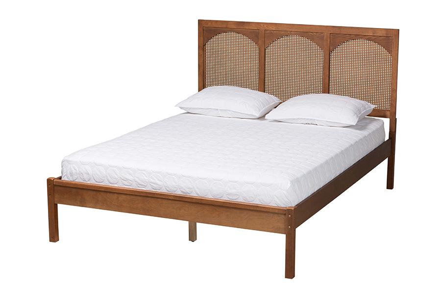 Blossom Classic and Traditional Ash Finished Wood and Rattan Platform Bed