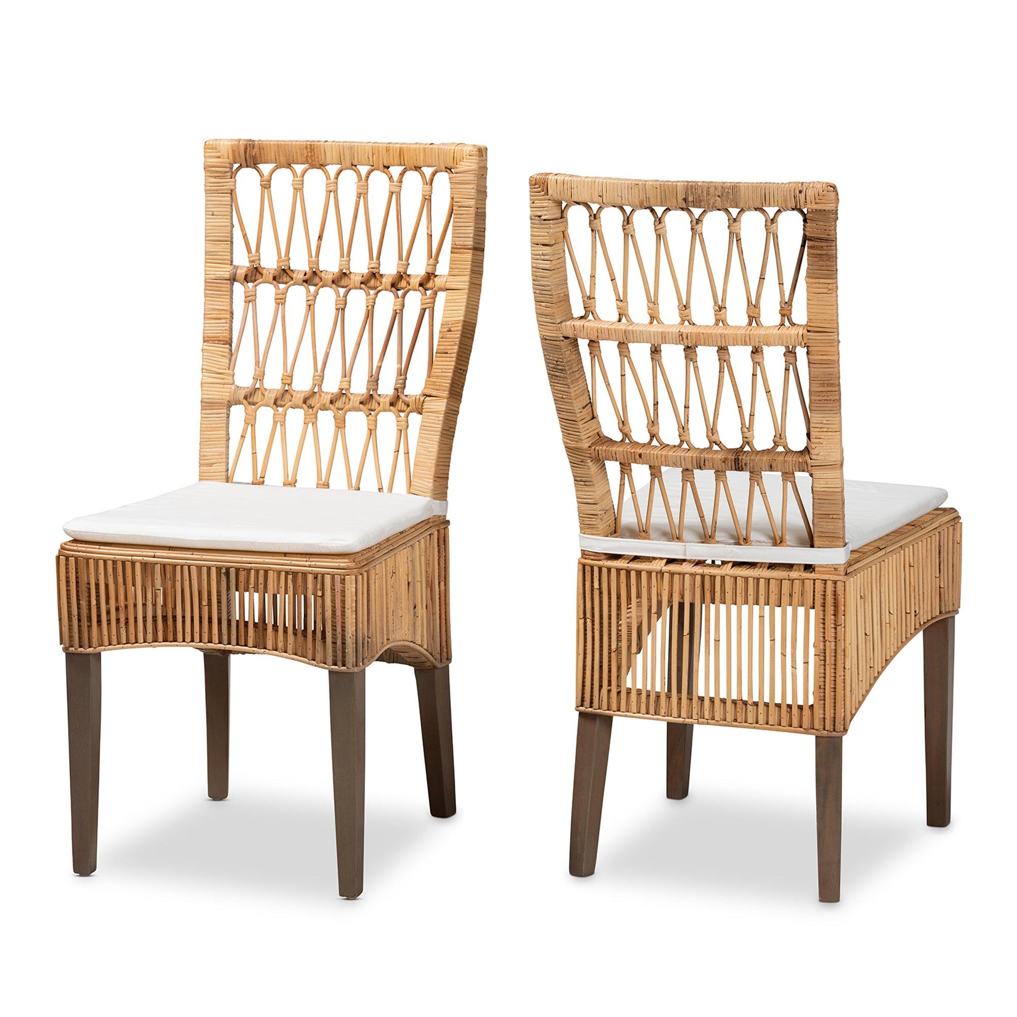 bali & pari Sullivan Modern Bohemian Rattan 2-Piece Dining Chair Set