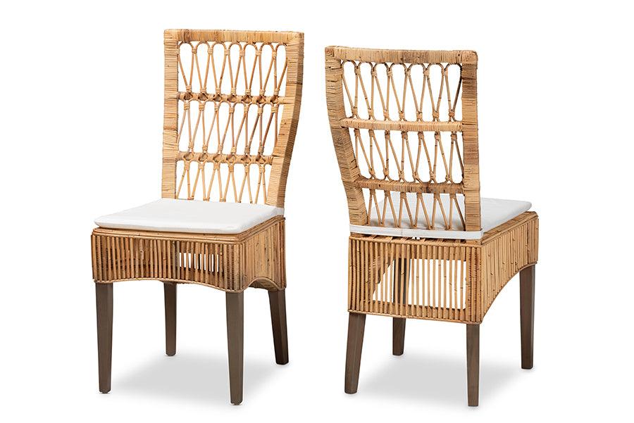 bali & pari Sullivan Modern Bohemian Rattan 2-Piece Dining Chair Set