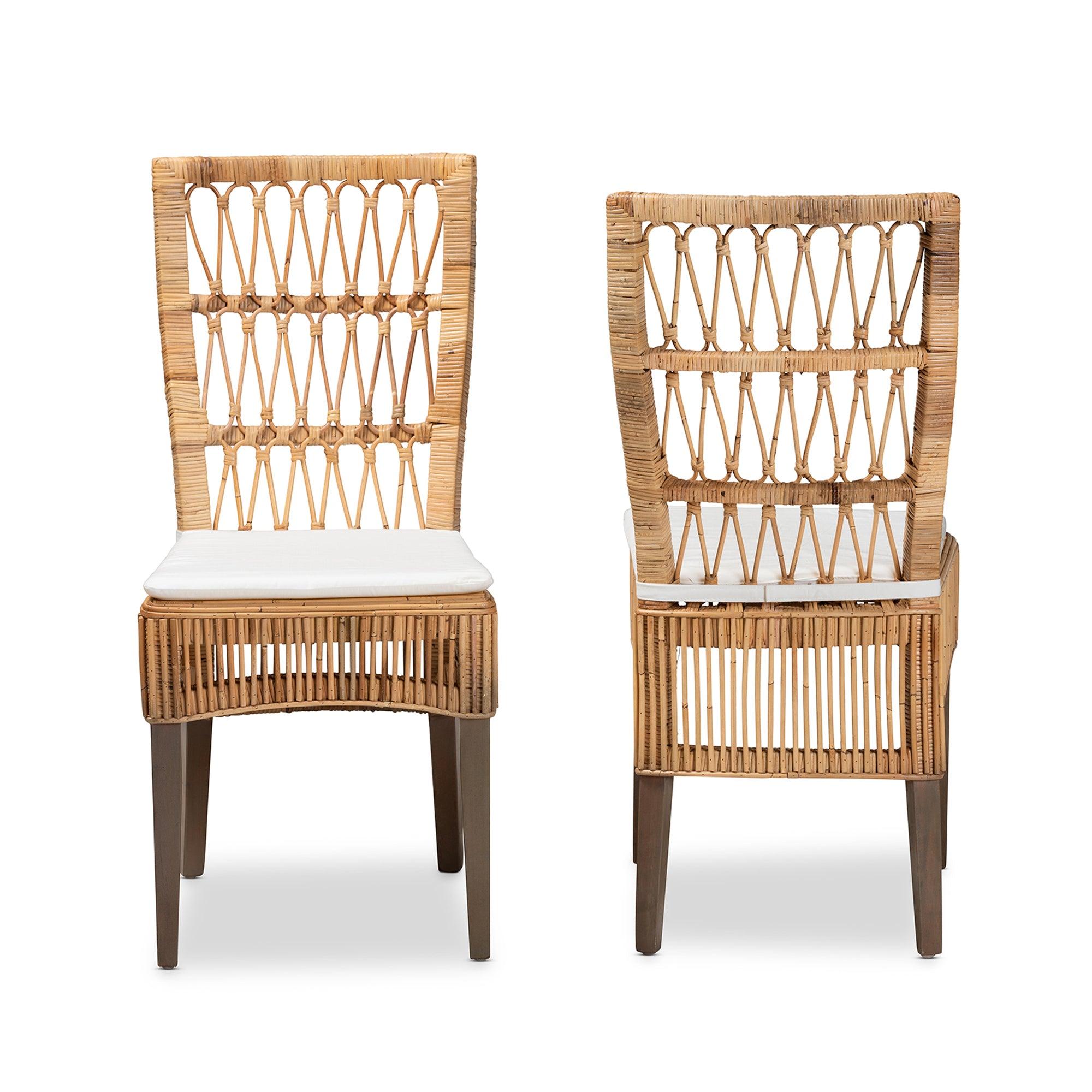 bali & pari Sullivan Modern Bohemian Rattan 2-Piece Dining Chair Set