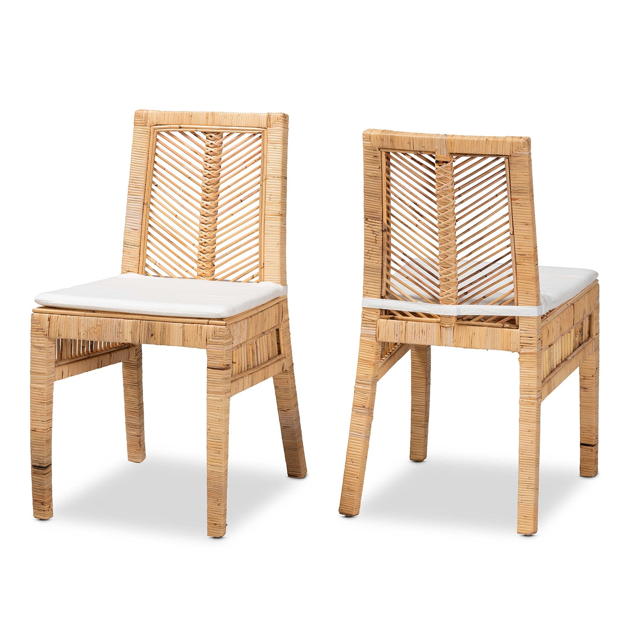 bali & pari Suci Modern Bohemian Rattan 2-Piece Dining Chair Set
