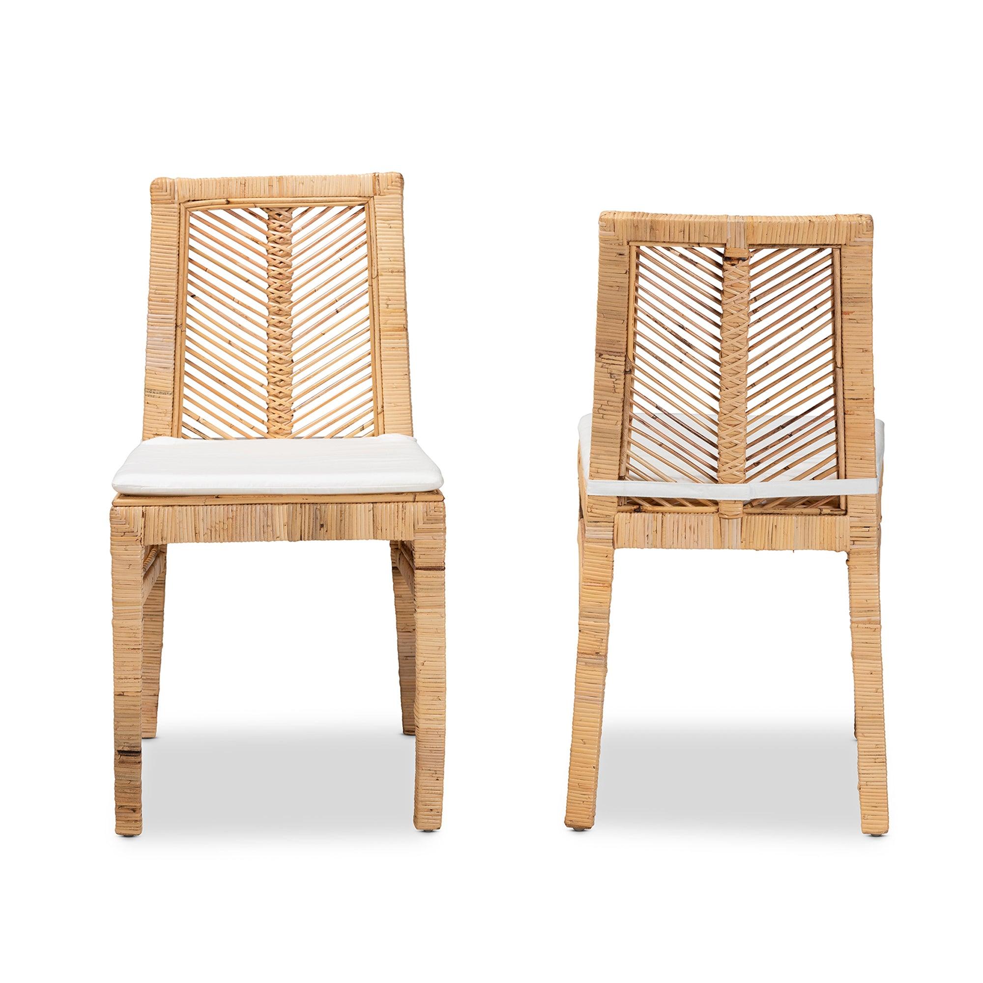 bali & pari Suci Modern Bohemian Rattan 2-Piece Dining Chair Set