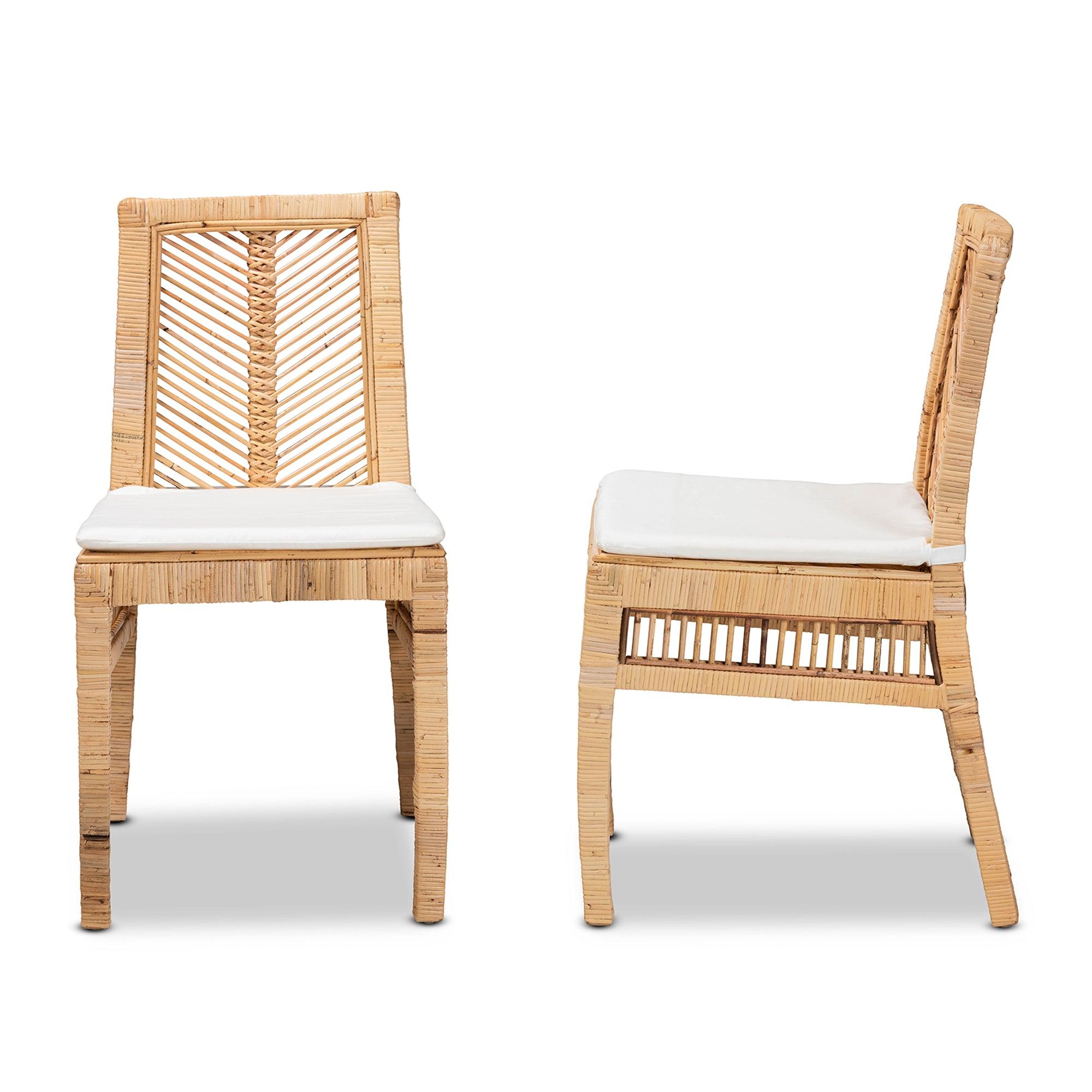 bali & pari Suci Modern Bohemian Rattan 2-Piece Dining Chair Set