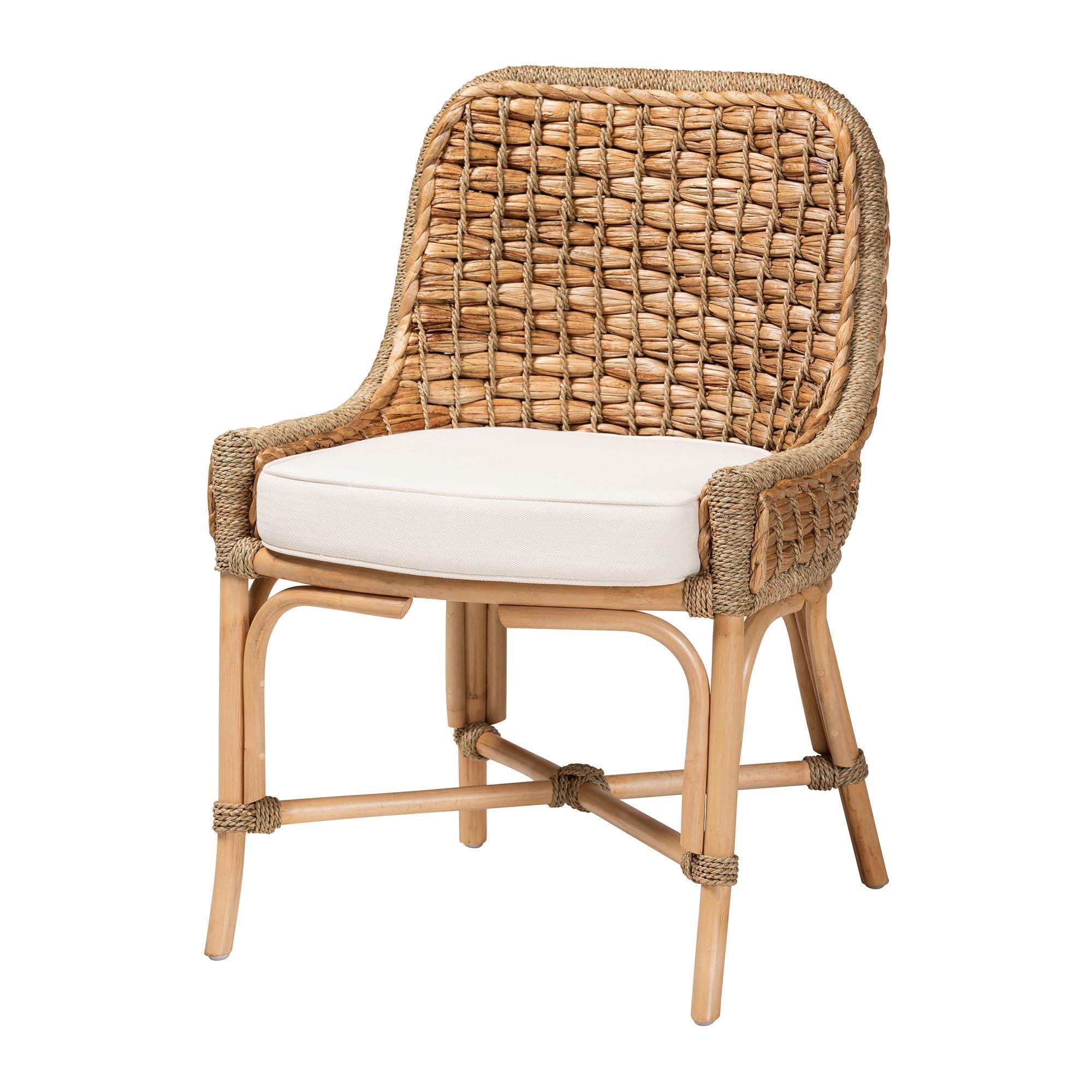 bali & pari Kyle Modern Bohemian Woven Rattan Dining Side Chair With Cushion