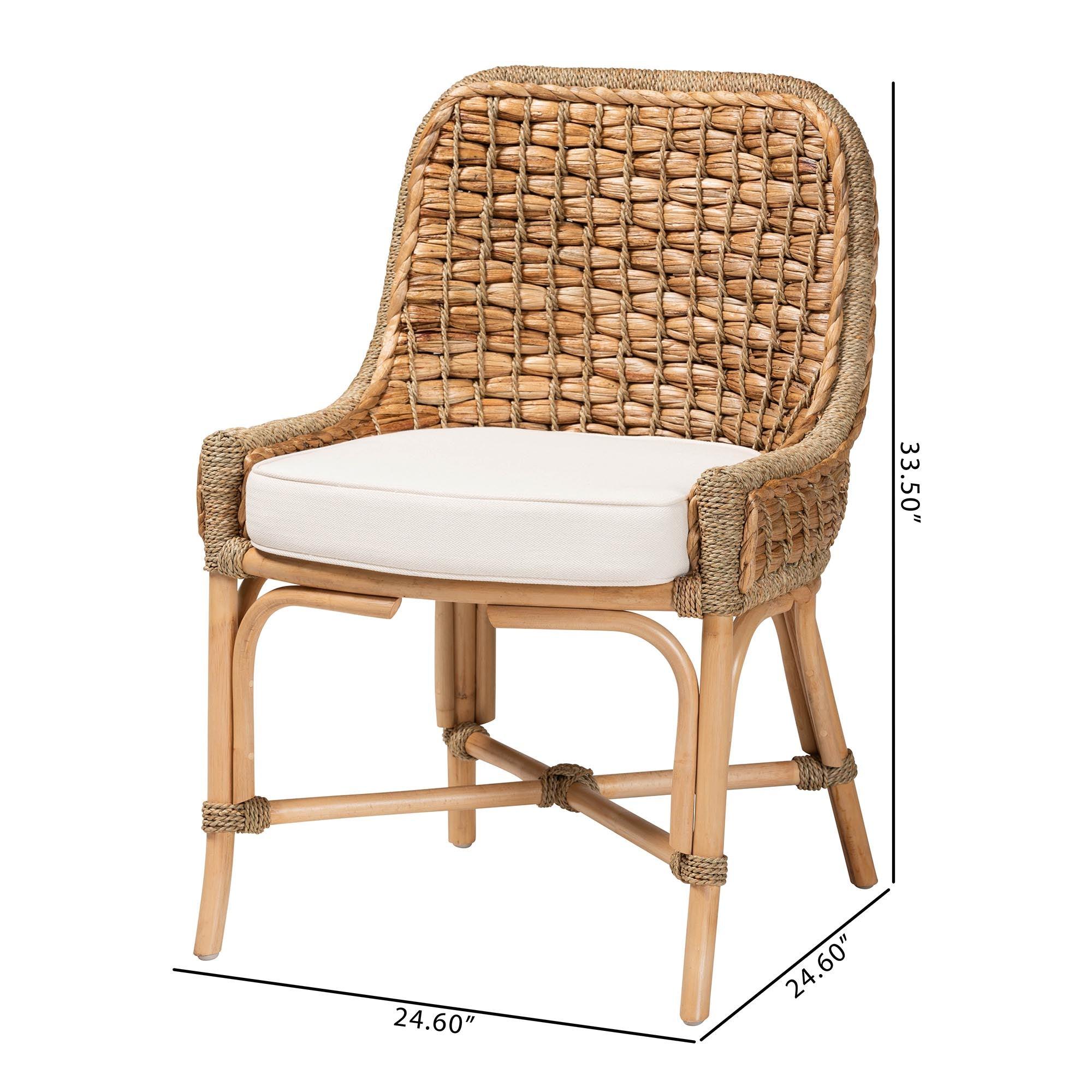 bali & pari Kyle Modern Bohemian Woven Rattan Dining Side Chair With Cushion