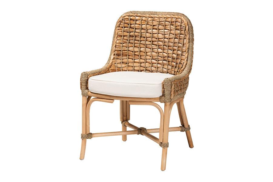 bali & pari Kyle Modern Bohemian Woven Rattan Dining Side Chair With Cushion