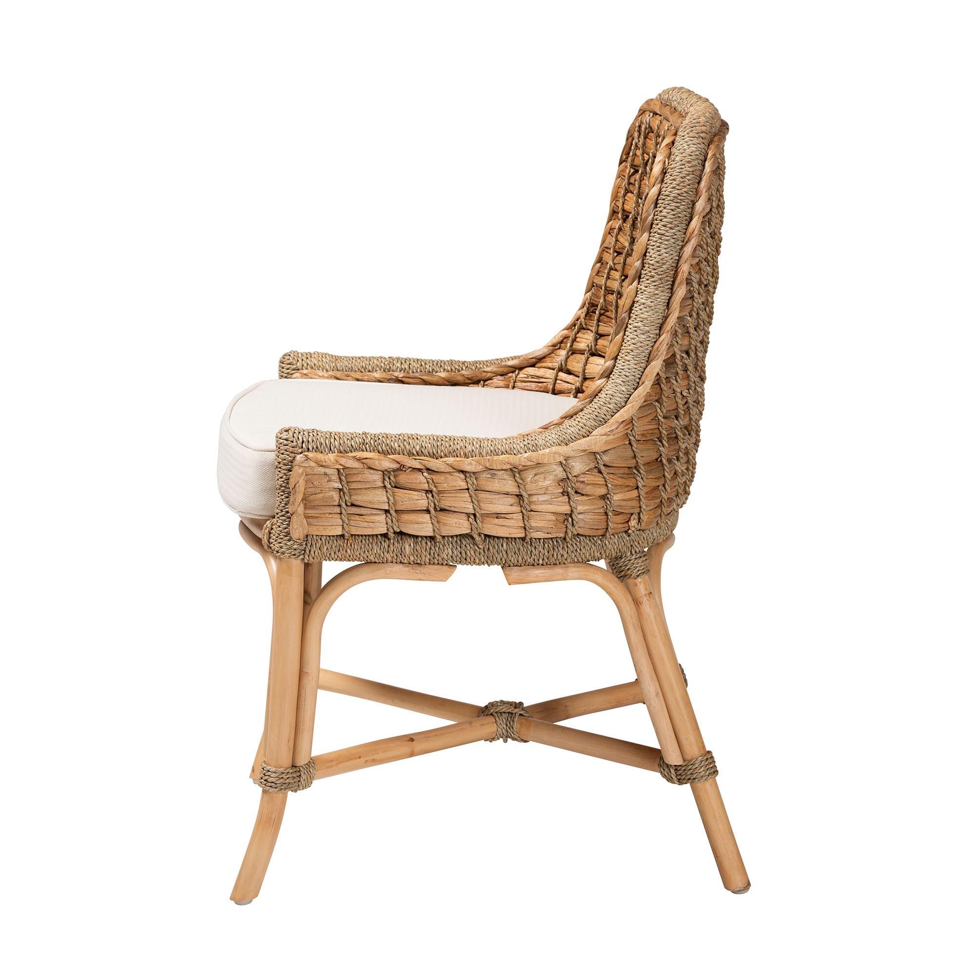 bali & pari Kyle Modern Bohemian Woven Rattan Dining Side Chair With Cushion