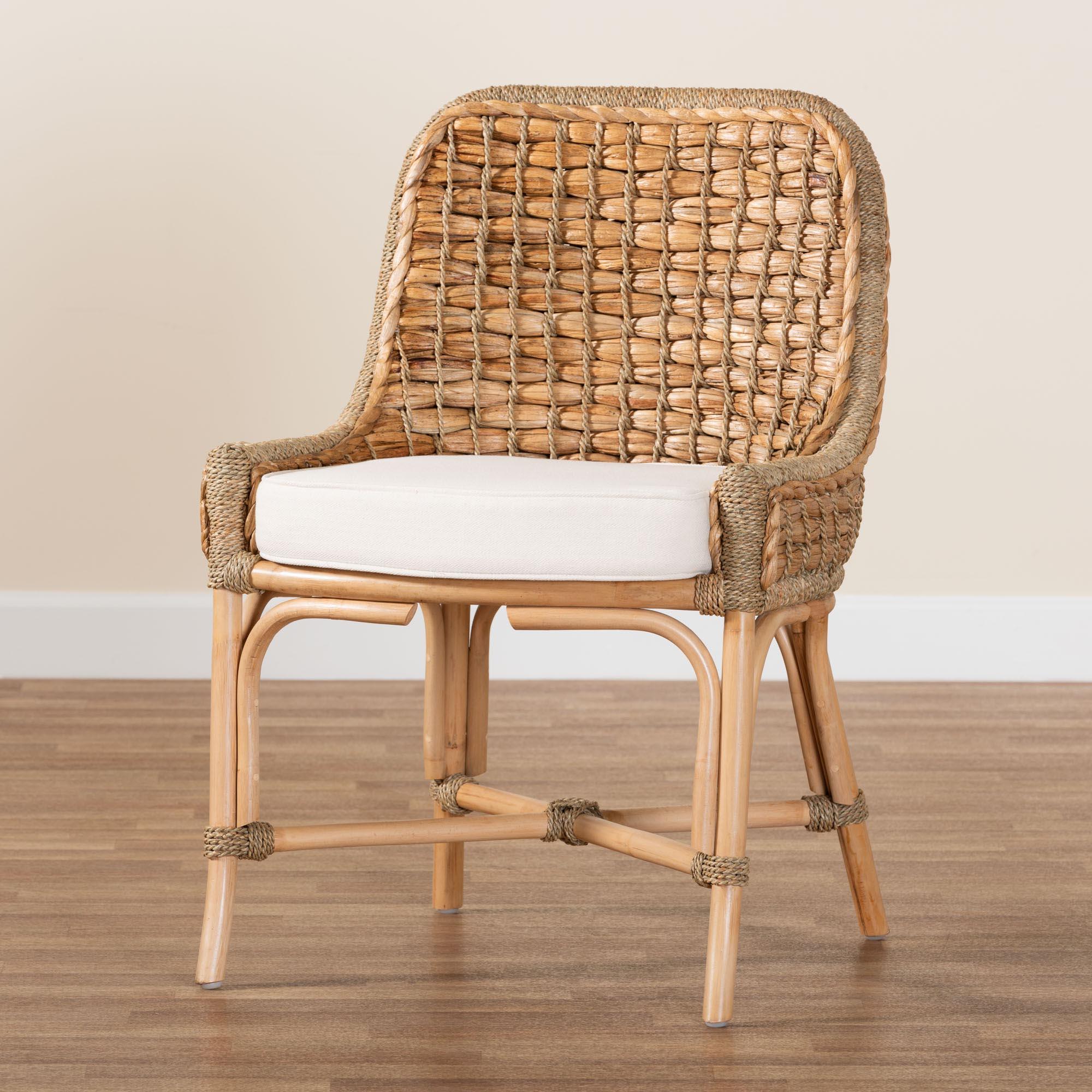 bali & pari Kyle Modern Bohemian Woven Rattan Dining Side Chair With Cushion
