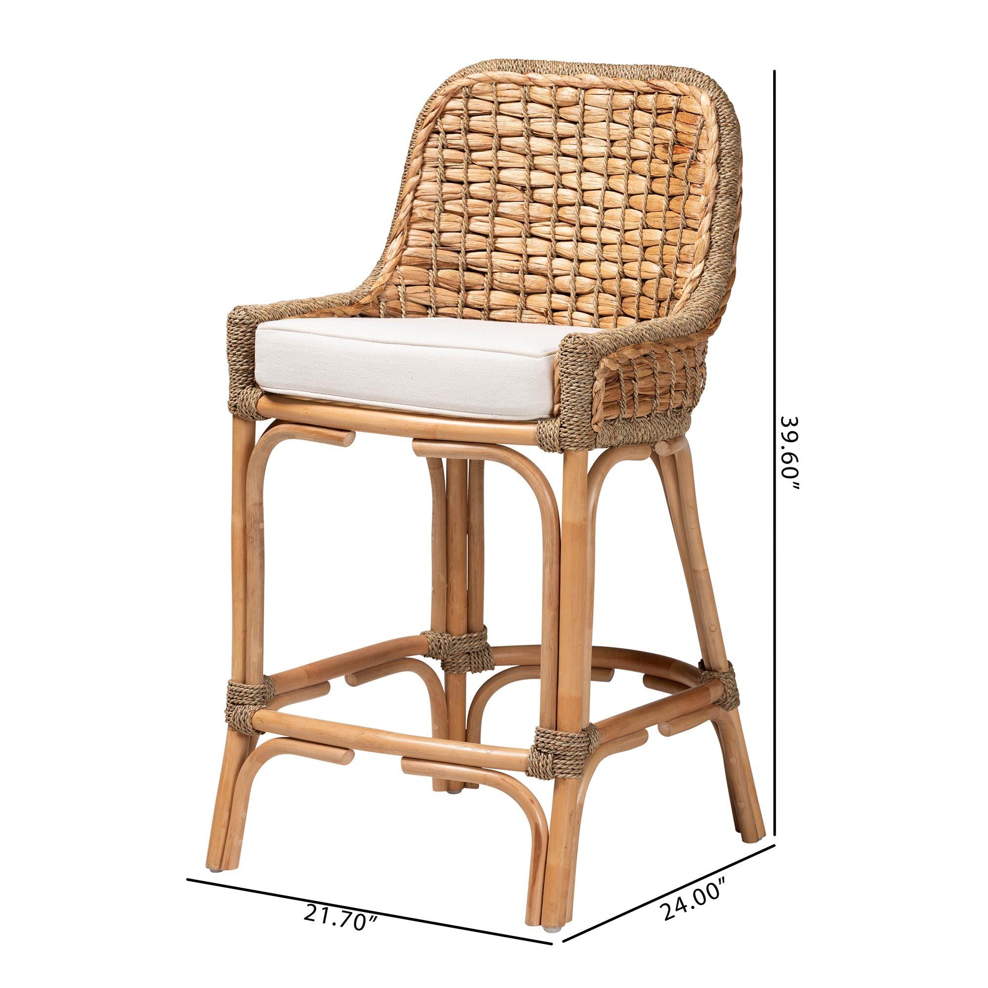 bali & pari Kyle Modern Bohemian Woven Rattan Counter Stool with Cushion