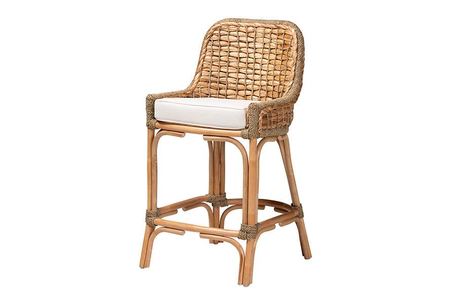bali & pari Kyle Modern Bohemian Woven Rattan Counter Stool with Cushion