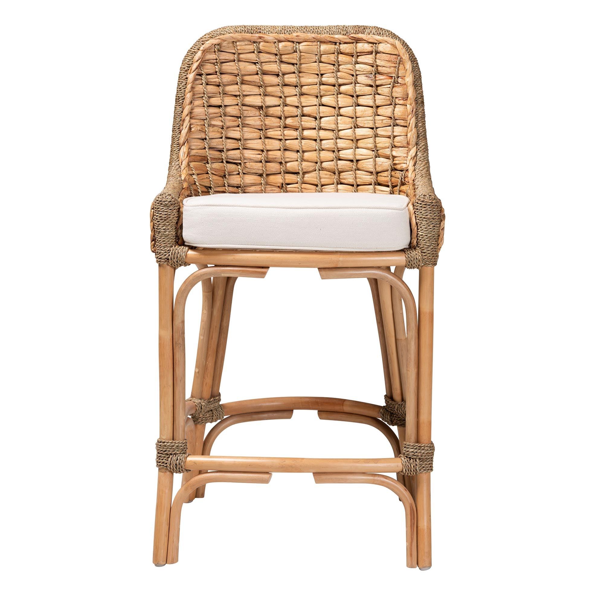 bali & pari Kyle Modern Bohemian Woven Rattan Counter Stool with Cushion