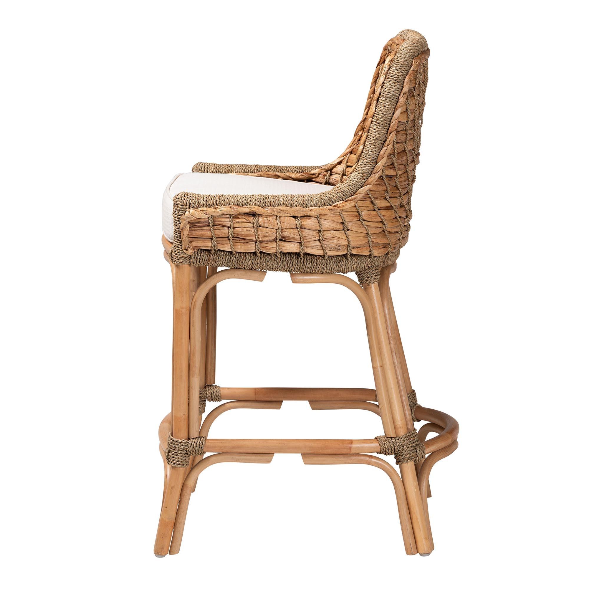 bali & pari Kyle Modern Bohemian Woven Rattan Counter Stool with Cushion