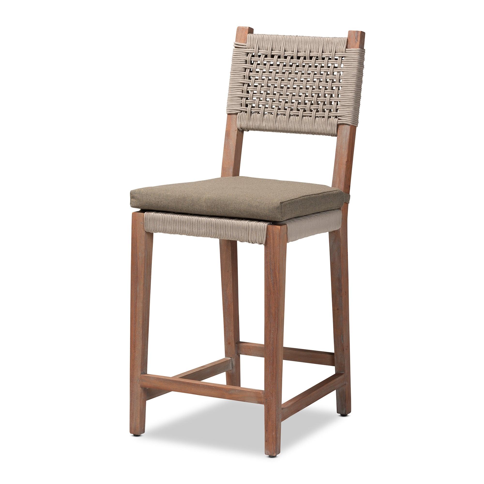 bali & pari Heyna Mid-Century Transitional Woven Rope Mahogany Counter Stool