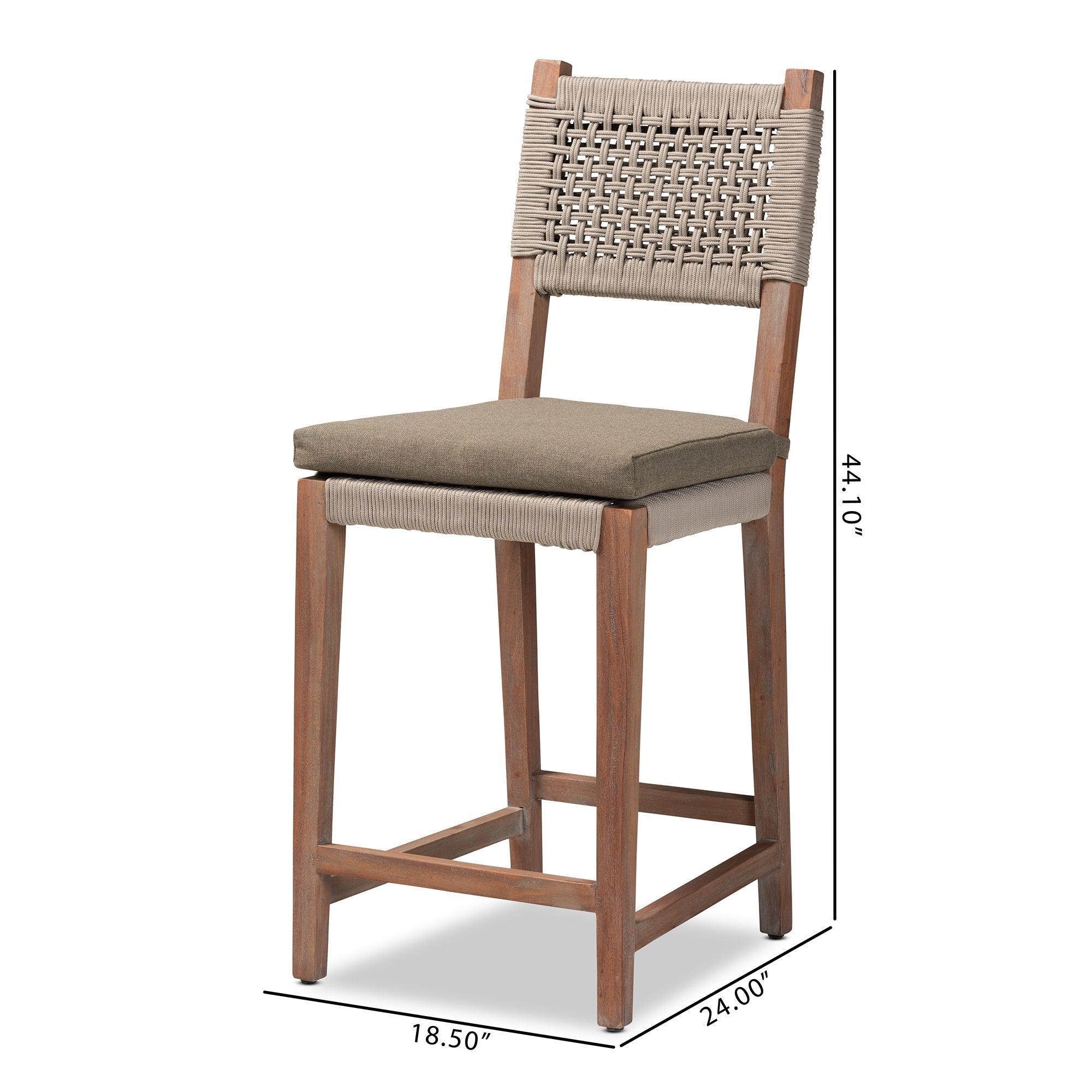bali & pari Heyna Mid-Century Transitional Woven Rope Mahogany Counter Stool