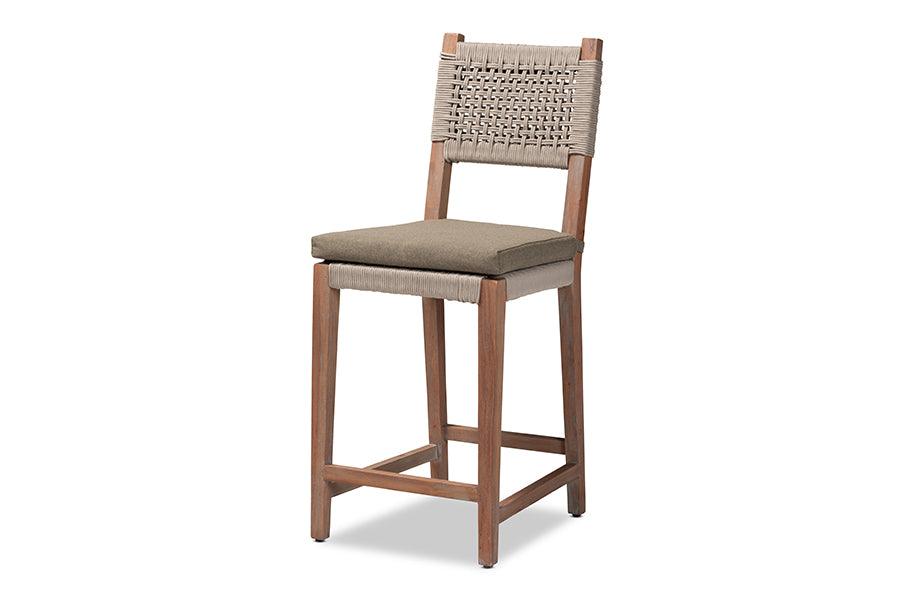 bali & pari Heyna Mid-Century Transitional Woven Rope Mahogany Counter Stool