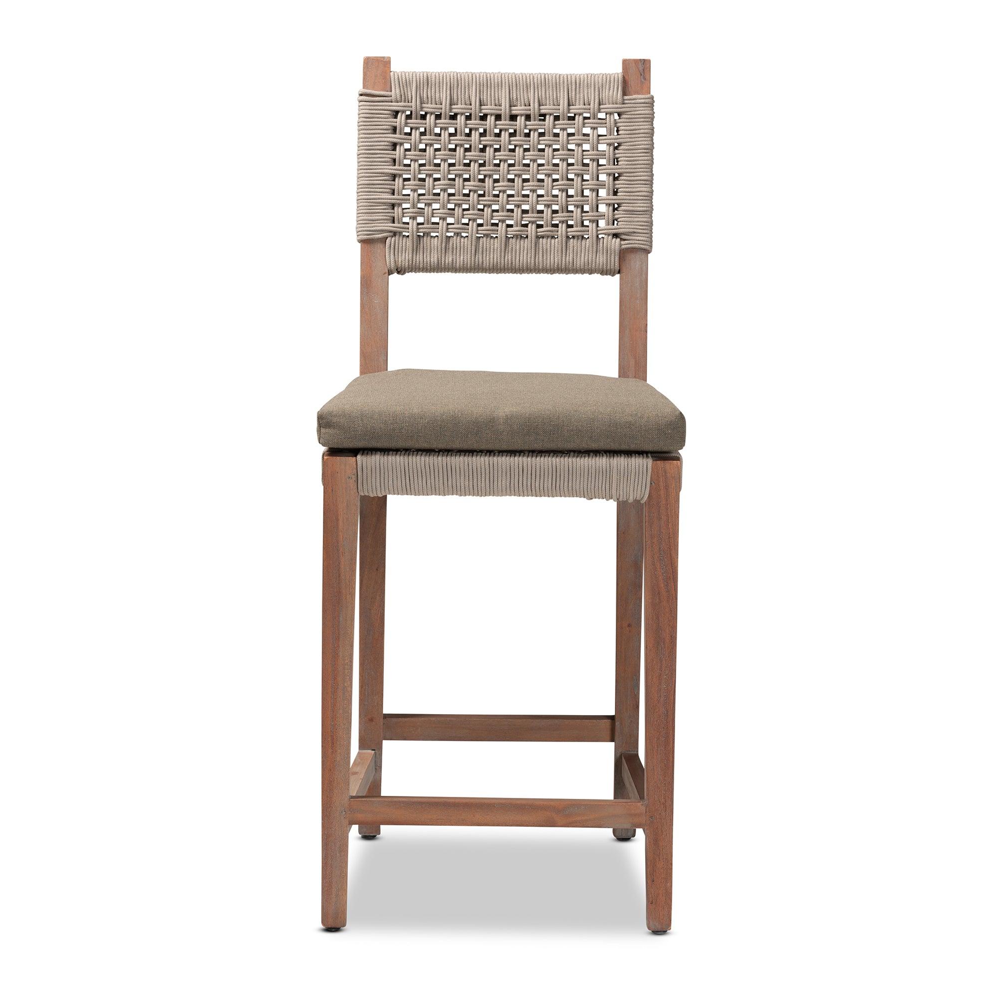 bali & pari Heyna Mid-Century Transitional Woven Rope Mahogany Counter Stool