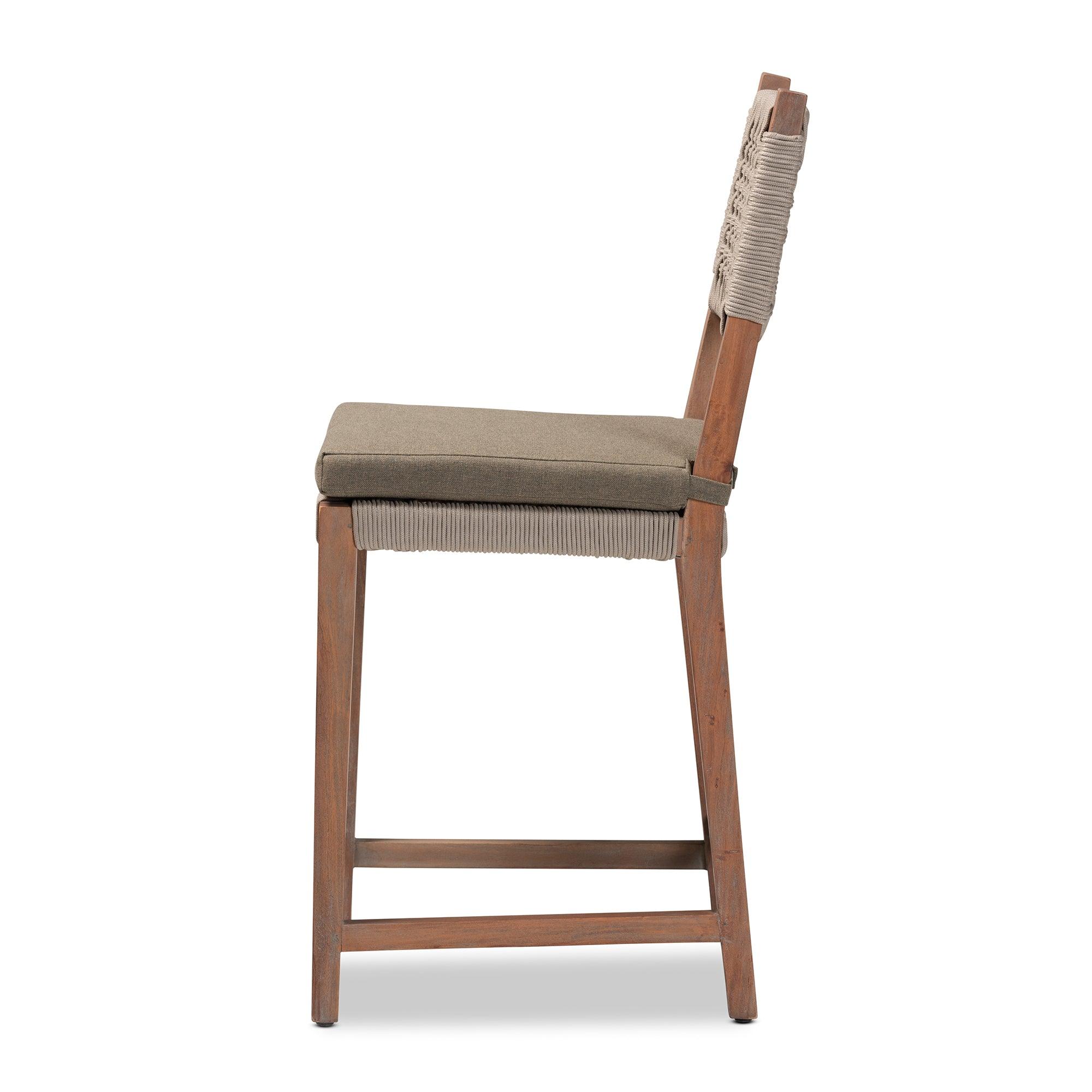 bali & pari Heyna Mid-Century Transitional Woven Rope Mahogany Counter Stool