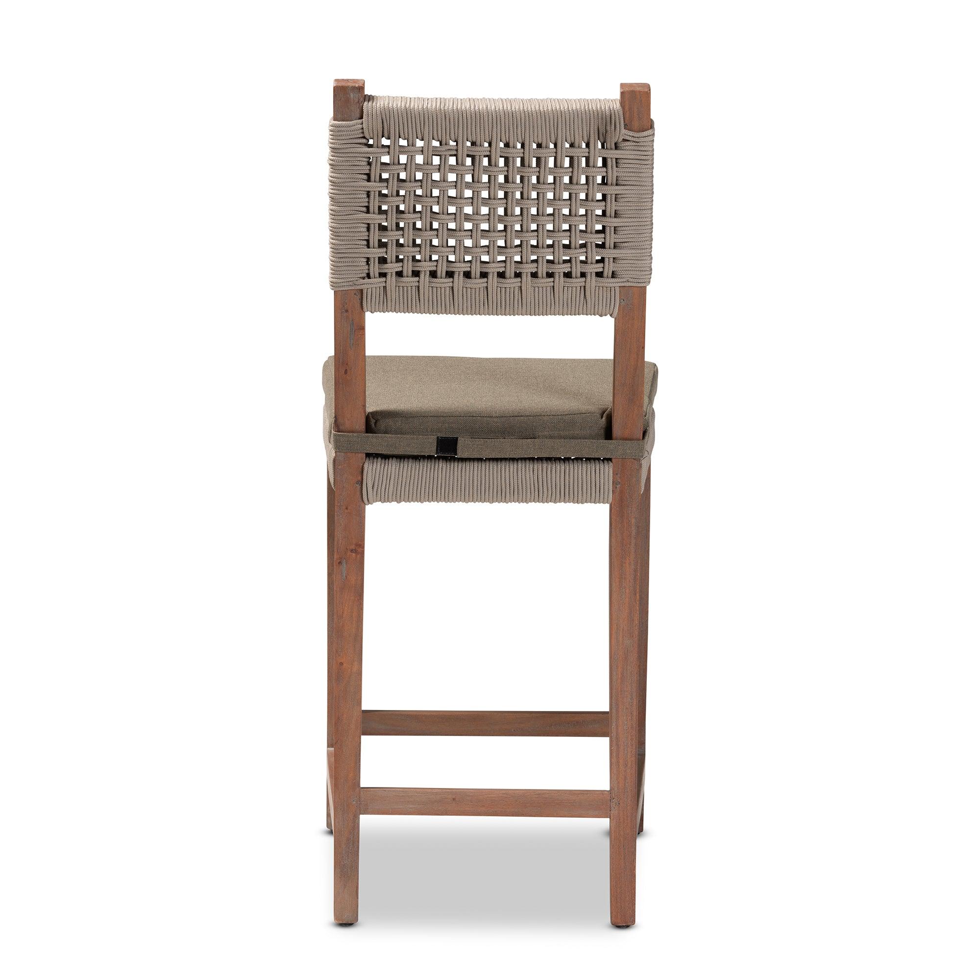 bali & pari Heyna Mid-Century Transitional Woven Rope Mahogany Counter Stool