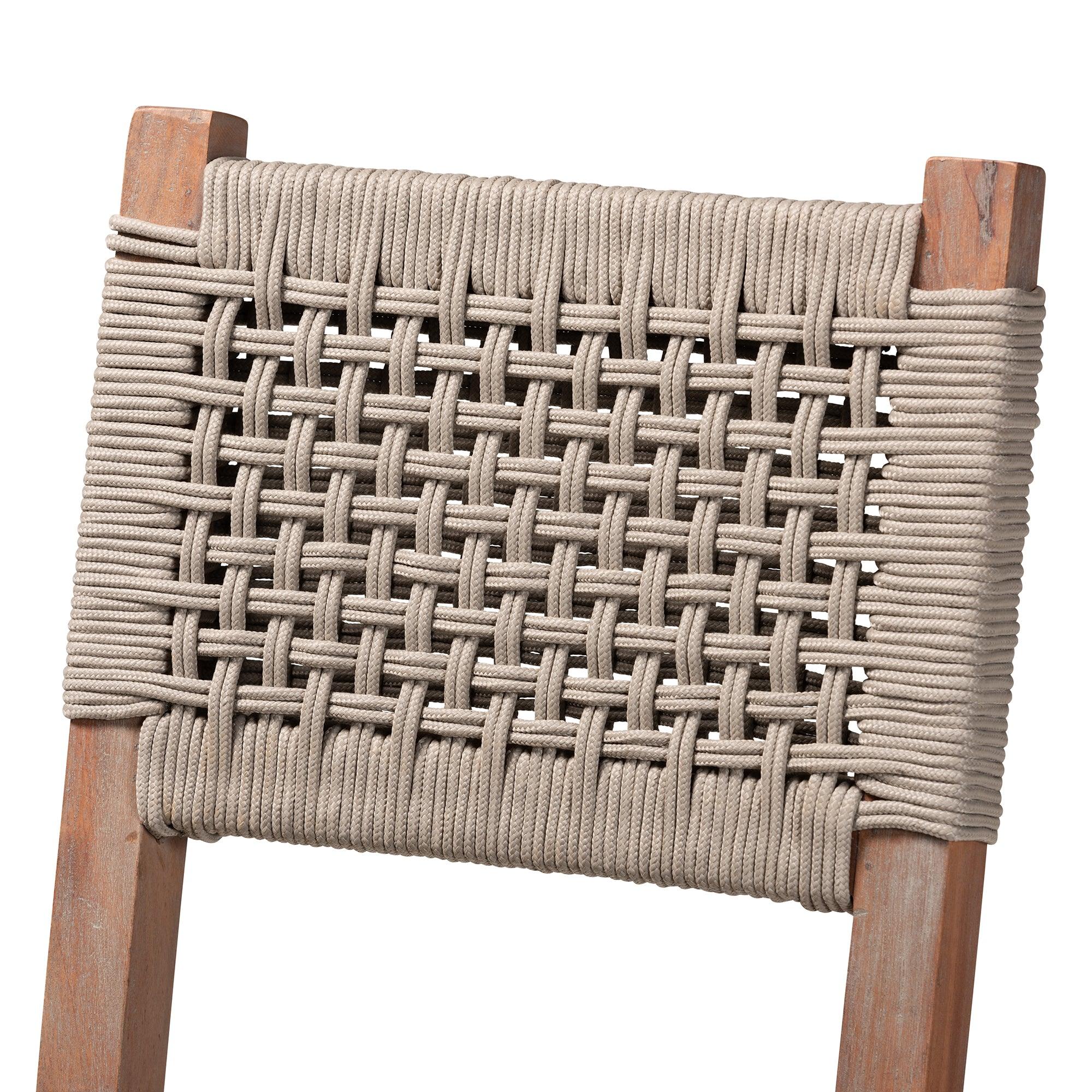 bali & pari Heyna Mid-Century Transitional Woven Rope Mahogany Counter Stool