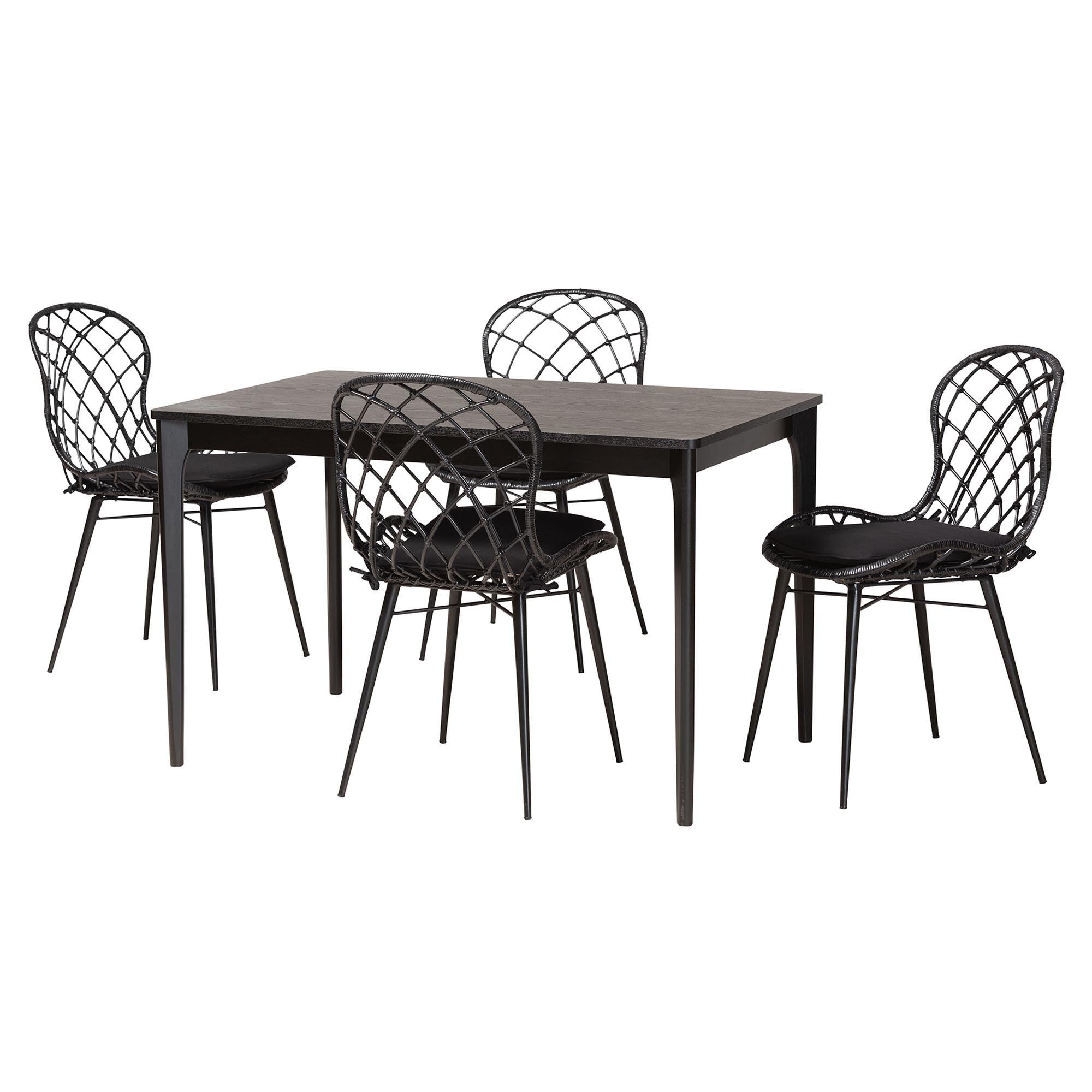 Sabelle Modern Bohemian Finished Wood and Rattan 5-Piece Dining Set