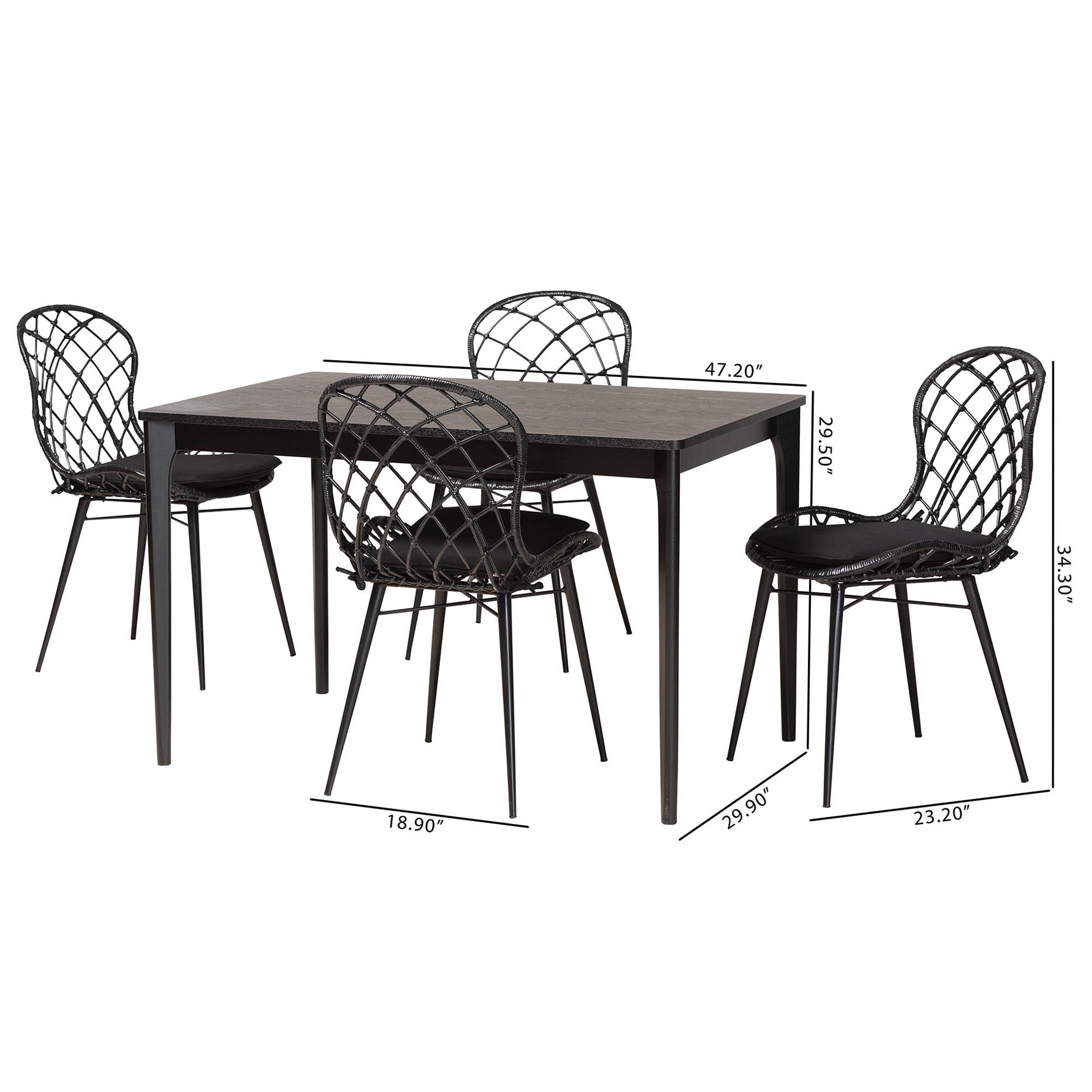 Sabelle Modern Bohemian Finished Wood and Rattan 5-Piece Dining Set