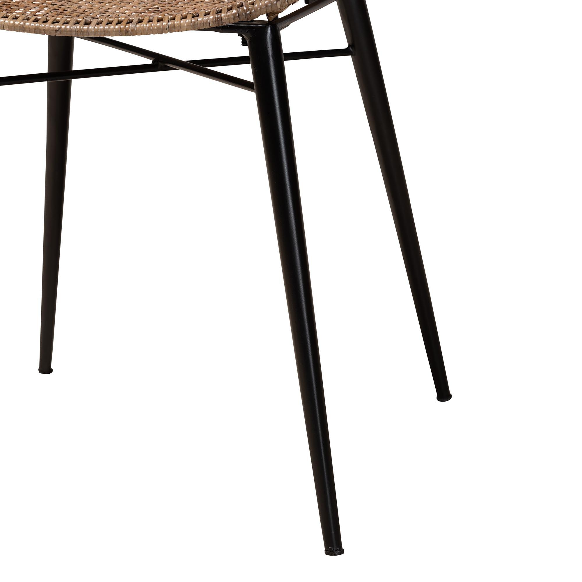 bali & pari Ballerina Modern Bohemian washed Rattan and Metal 2-Piece Dining Chair Set