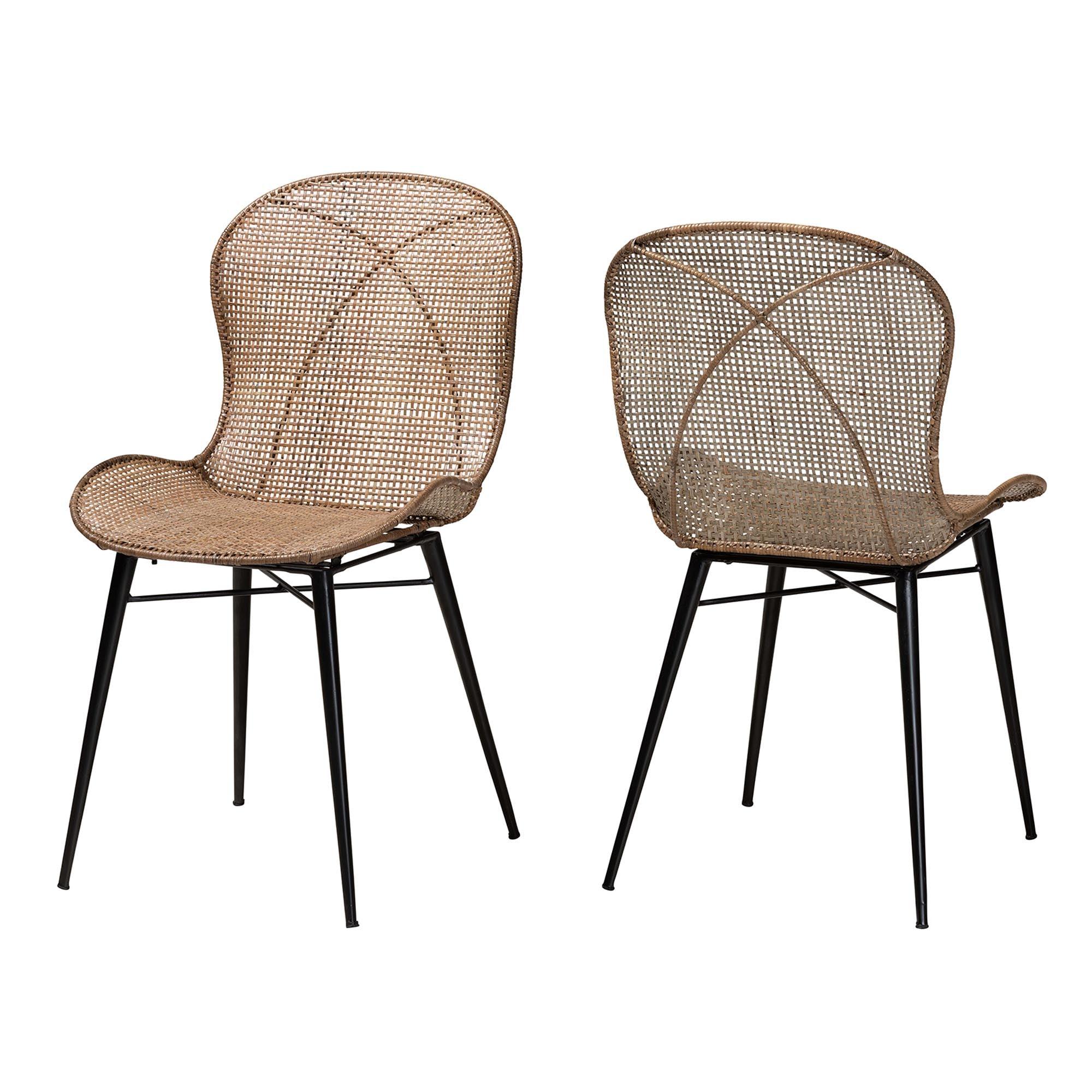 bali & pari Sabelle Japandi washed Rattan and Metal 2-Piece Dining Chair Set