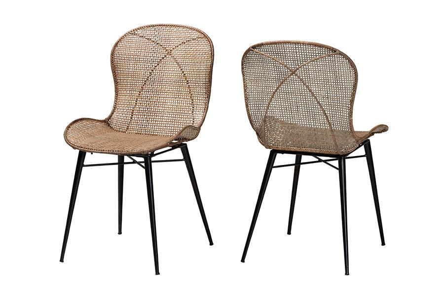 bali & pari Sabelle Japandi washed Rattan and Metal 2-Piece Dining Chair Set