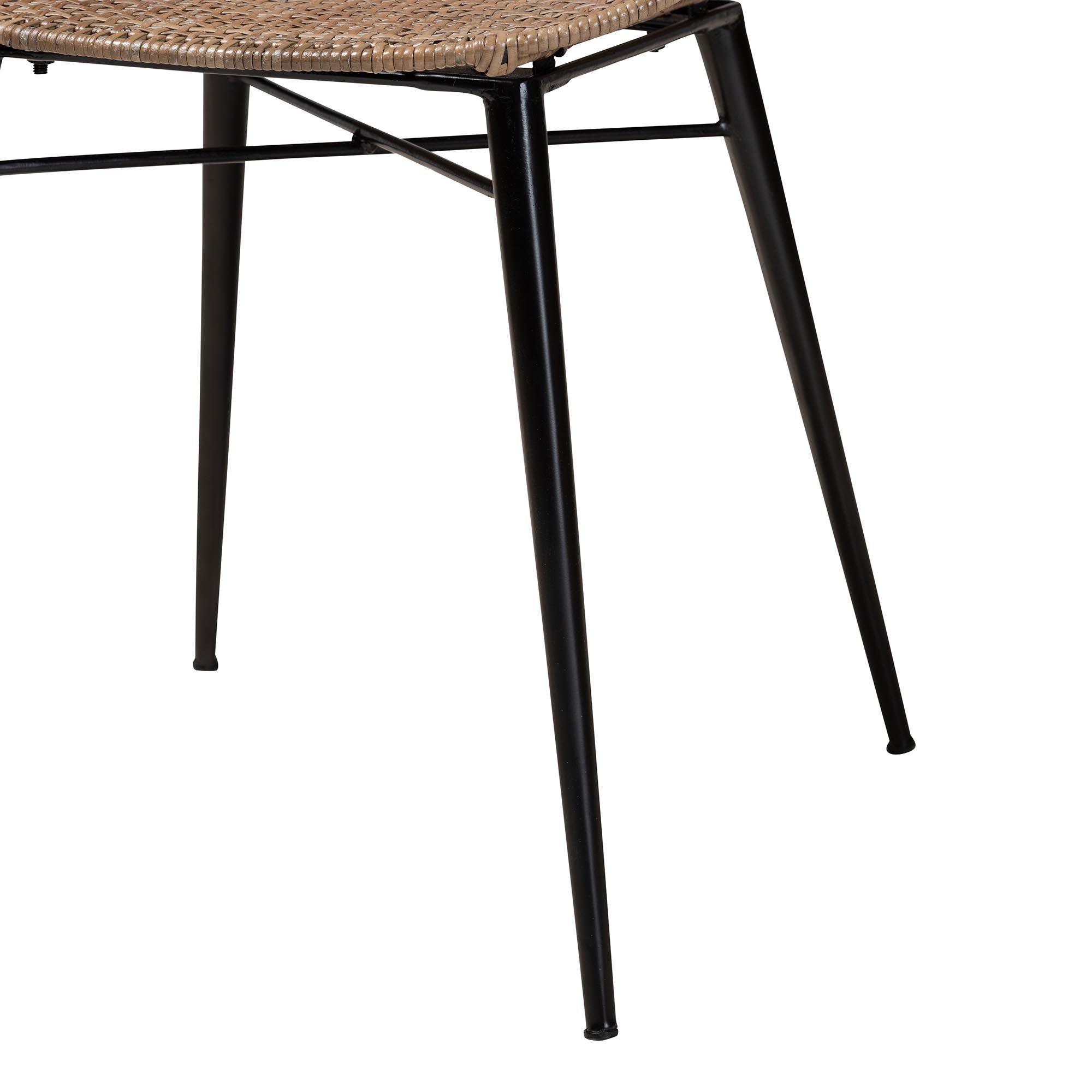 bali & pari Sabelle Japandi washed Rattan and Metal 2-Piece Dining Chair Set