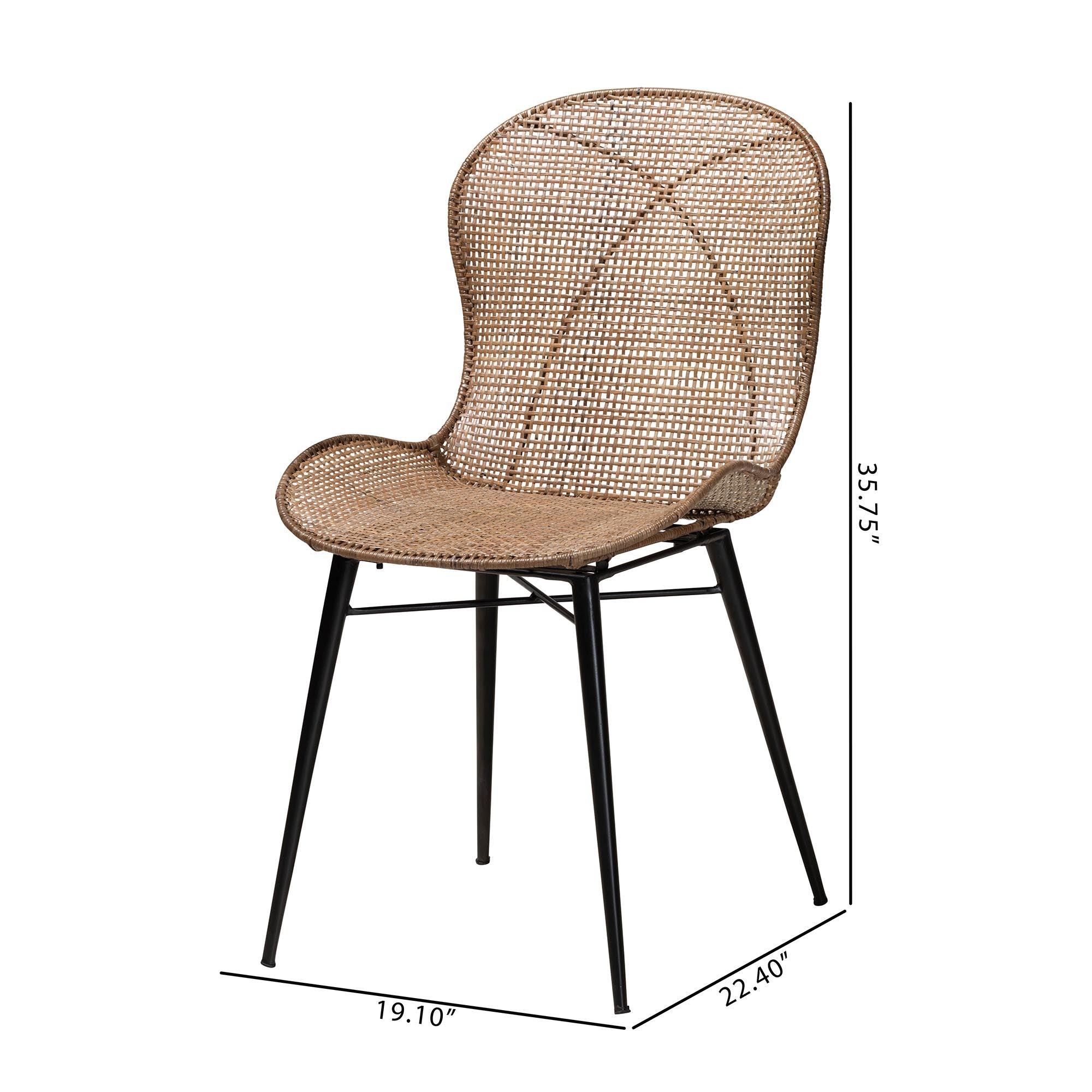bali & pari Sabelle Japandi washed Rattan and Metal 2-Piece Dining Chair Set