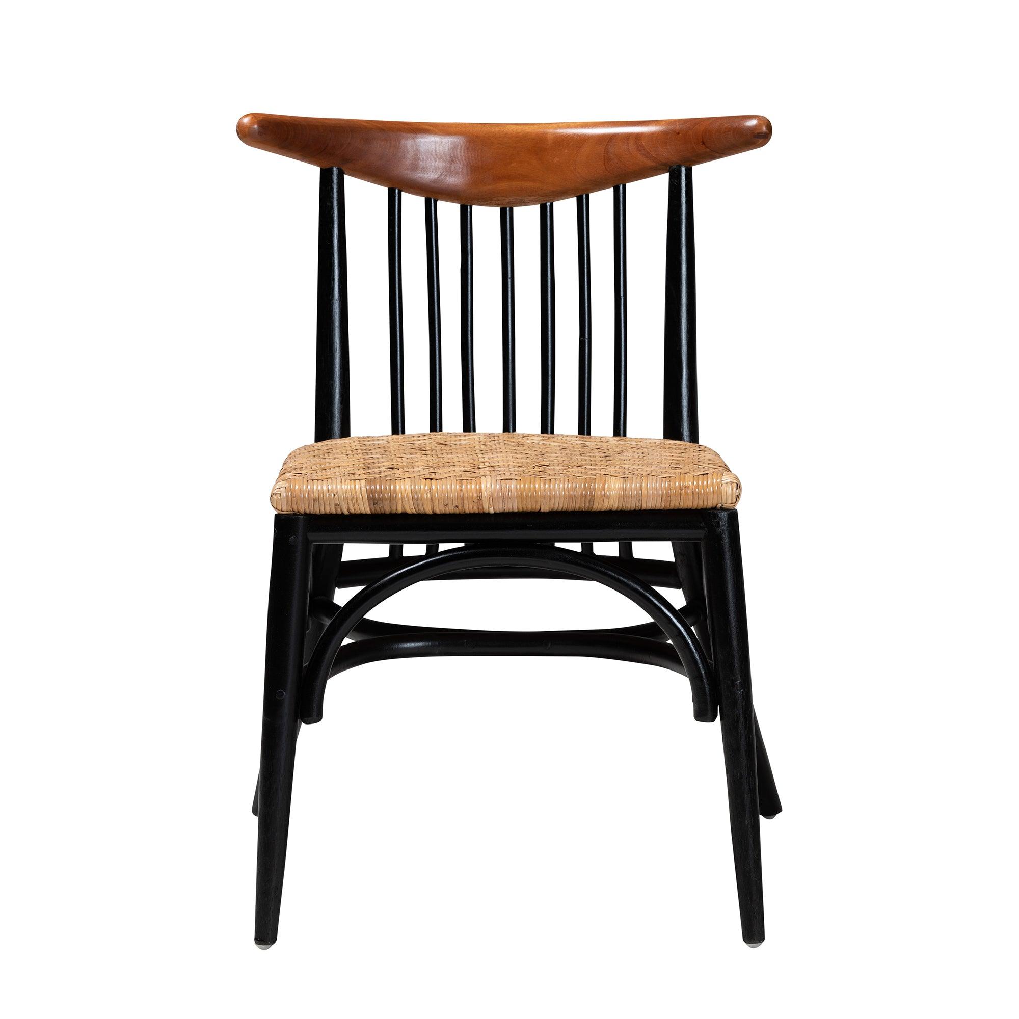bali & pari Parthenia Mid-Century Modern Two-Tone and Finished Mahogany Wood and Rattan Dining Chair