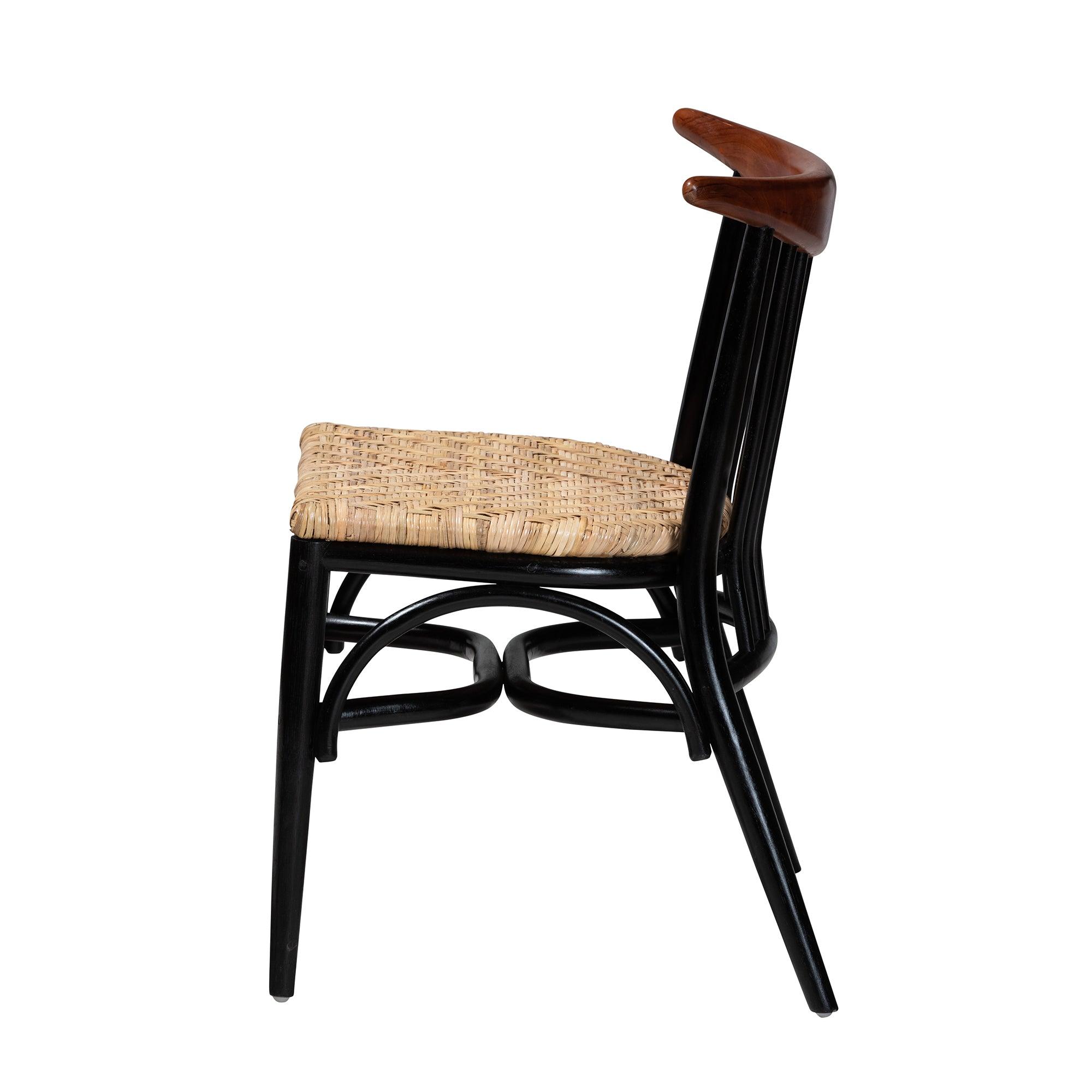 bali & pari Parthenia Mid-Century Modern Two-Tone and Finished Mahogany Wood and Rattan Dining Chair